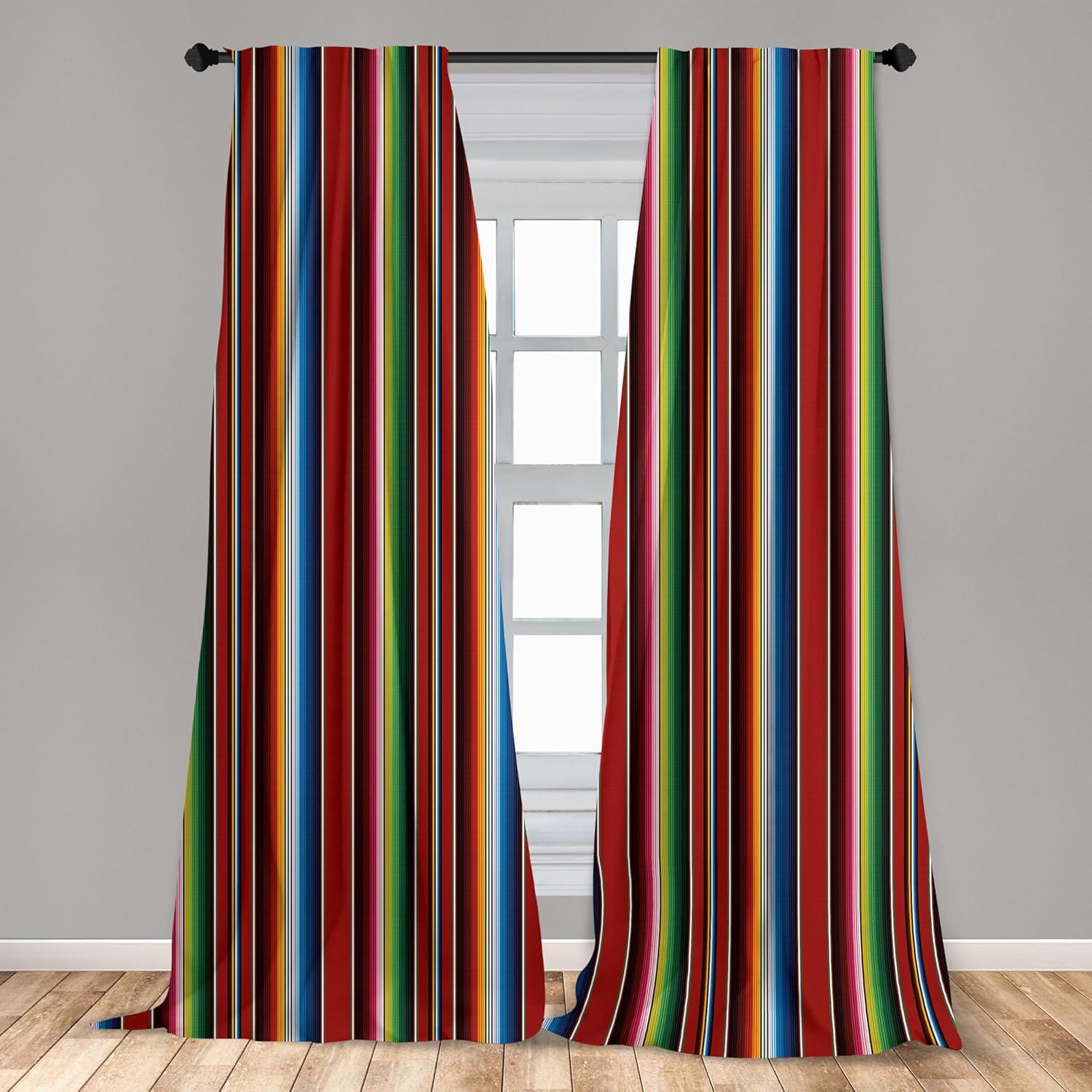 Cinco de Mayo Window Curtains, Mexican Serape Colorful Stripes Vertical Lines Latino Design Illustration, Lightweight Decor 2-Panel Set with Rod Pocket, Pair of - 28"x95", Multicolor, by Ambesonne