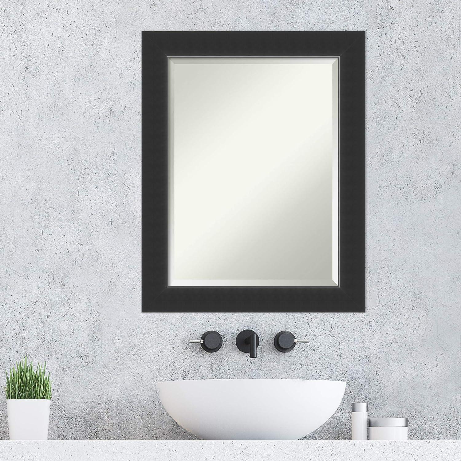 Amanti Art Beveled Wood Bathroom Wall Mirror - Corvino Black Frame Corvino Black Outer Size: 23 x 29 in