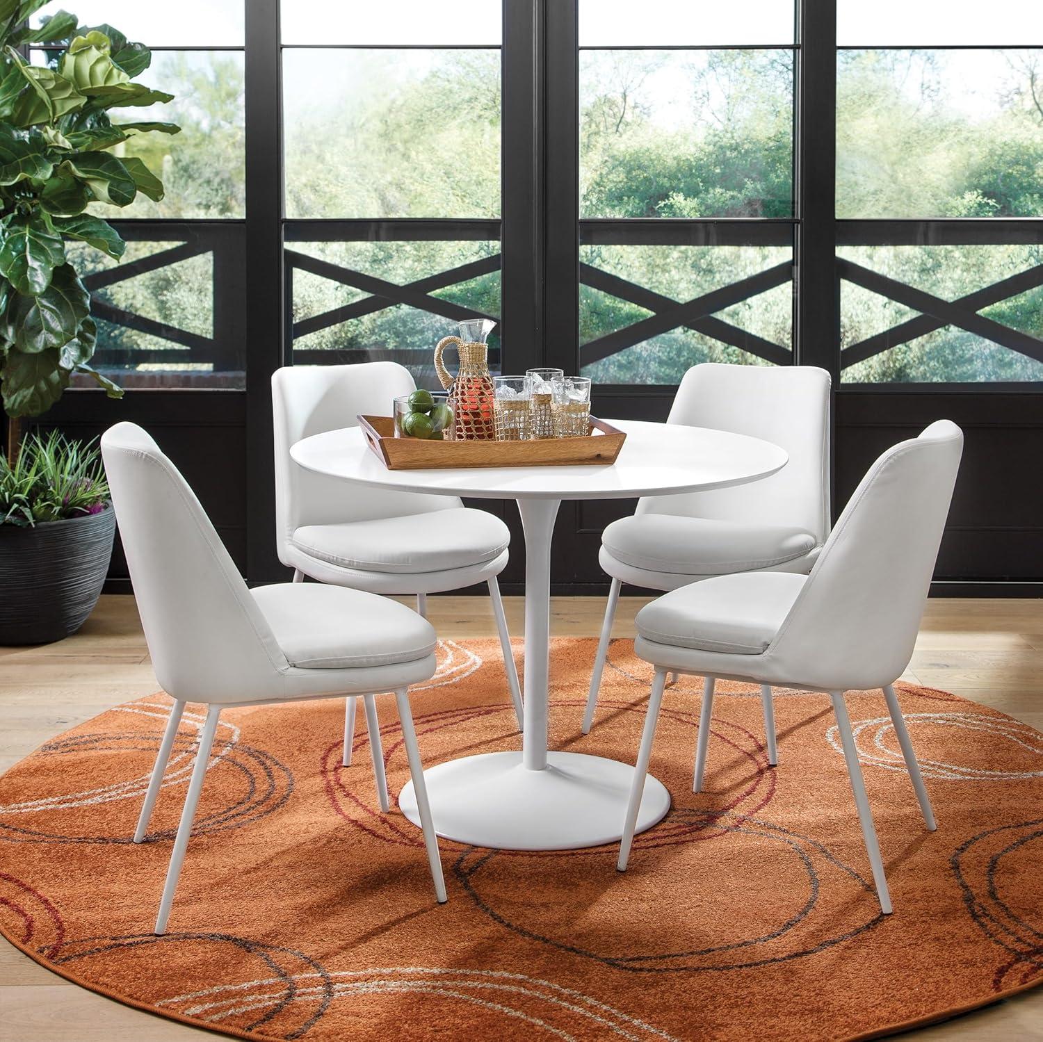 OSP Home Furnishings Flower Dining Table with White Top and Metal Steel Base