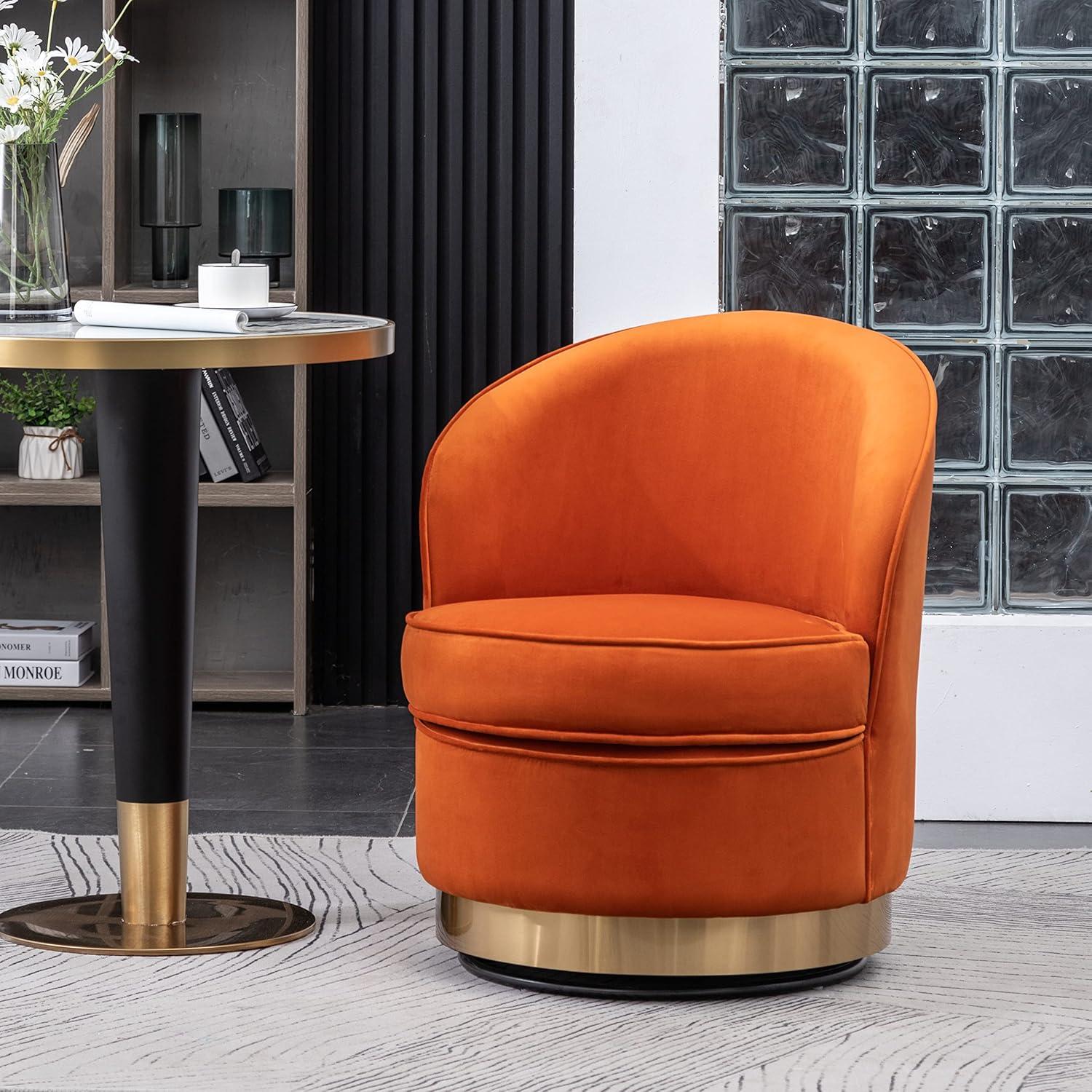 Wania Contemporary Velvet Swivel Chair in Orange