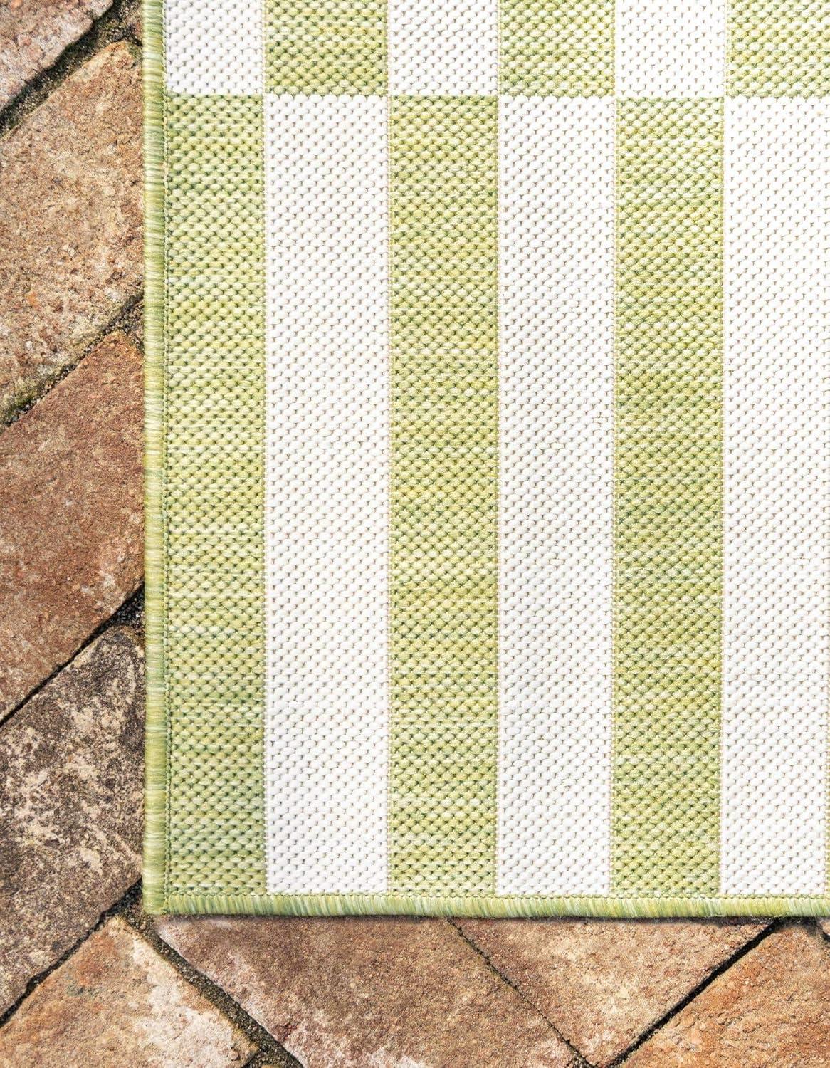 Unique Loom Outdoor Striped Collection Area Rug - Striped (5' 1" x 8' Rectangle Green/Ivory)