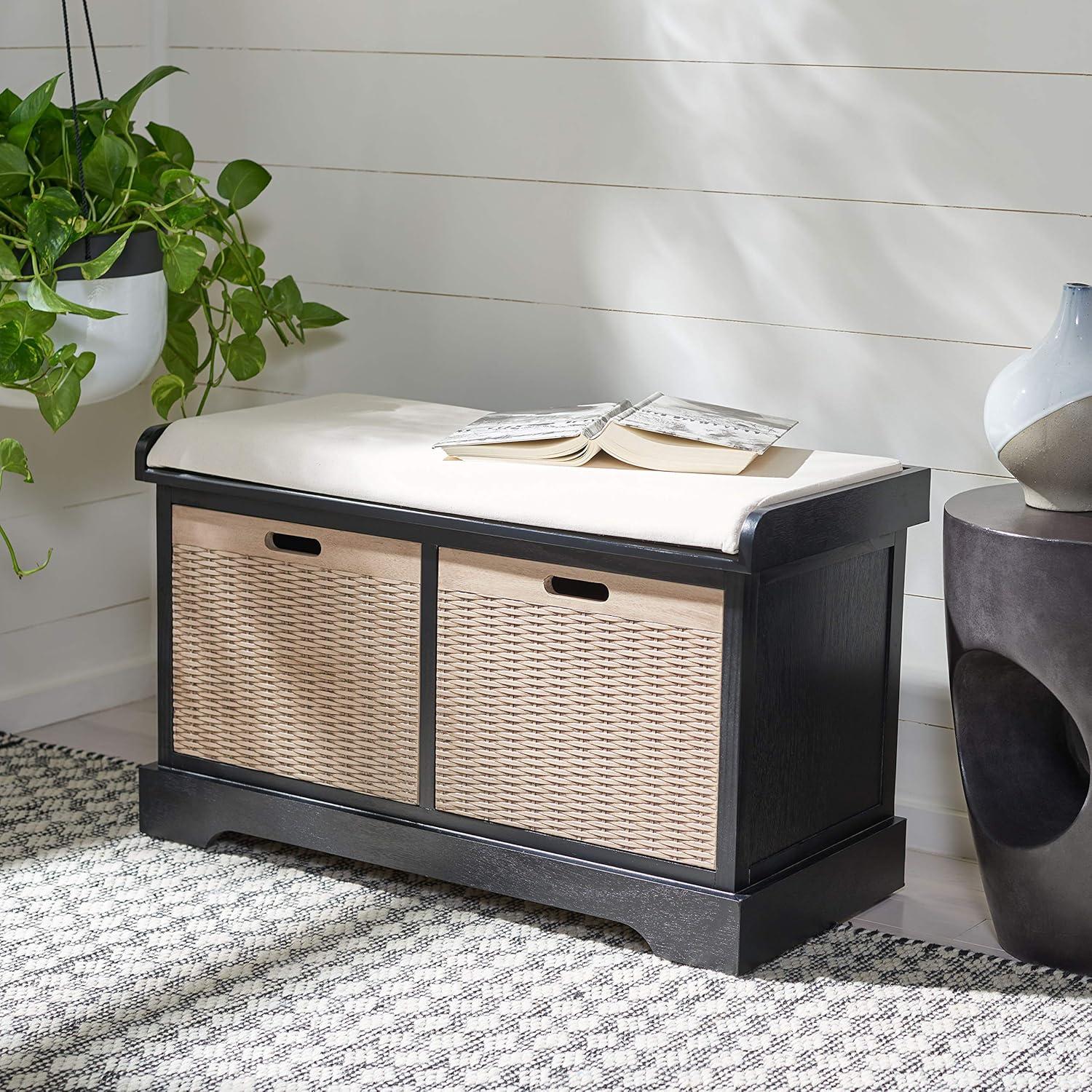 Landers 2 Drawer/Cushion Storage Bench - Black - Safavieh