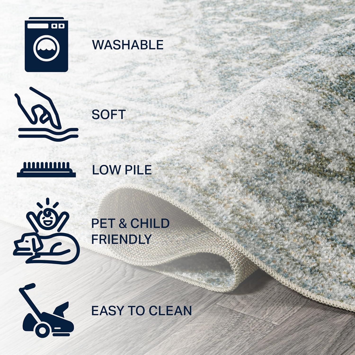 JONATHAN Y Pavel Distressed Medallion Low-Pile Machine-Washable Light Gray/Blue 5 ft. x 8 ft. Area Rug