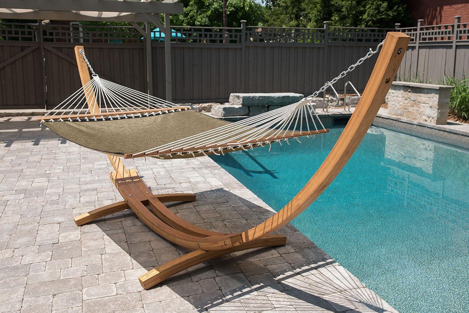 Taupe Double Poolside Hammock with Hardwood Spreader Bars