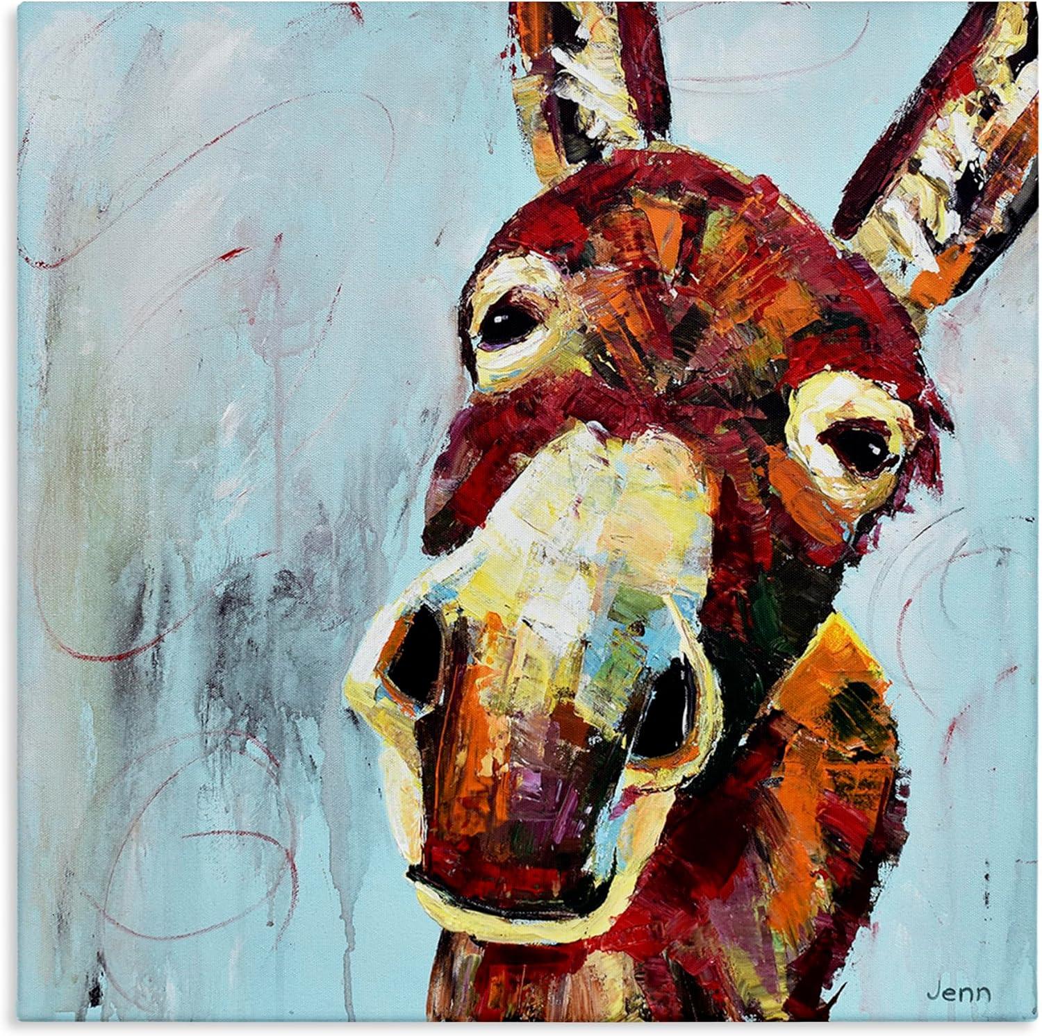 " Donkey Face Blue Background " by Jen Seeley Painting Print