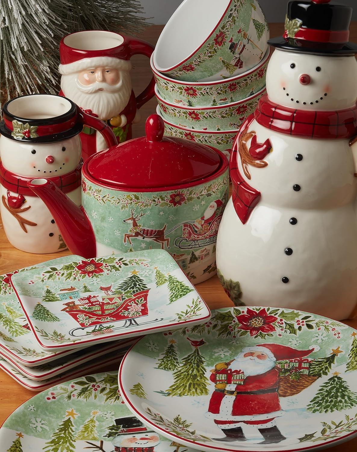 Joy of Christmas Ceramic Holiday Dinnerware Set, Service for 4