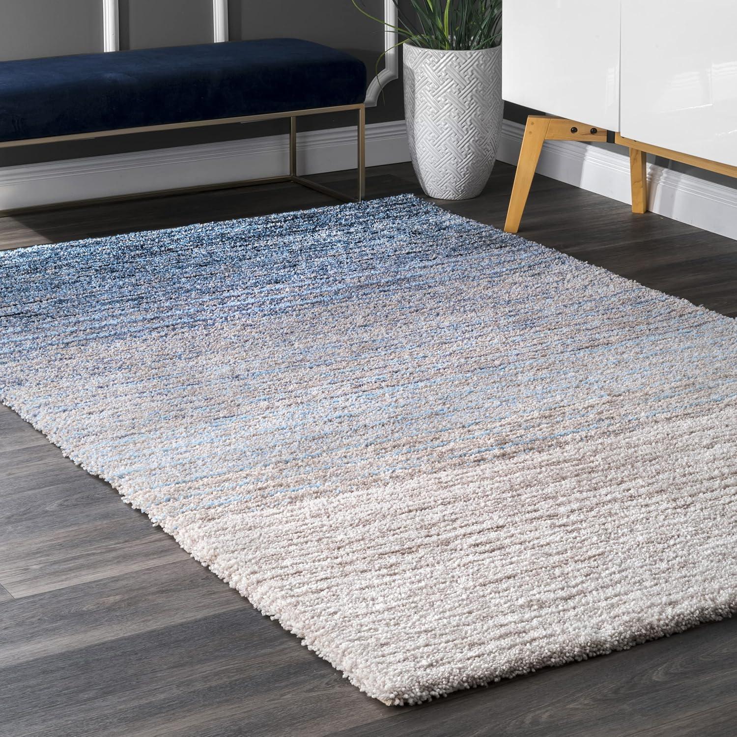 Luxurious Striped Shag Blue Multi 4' x 6' Area Rug