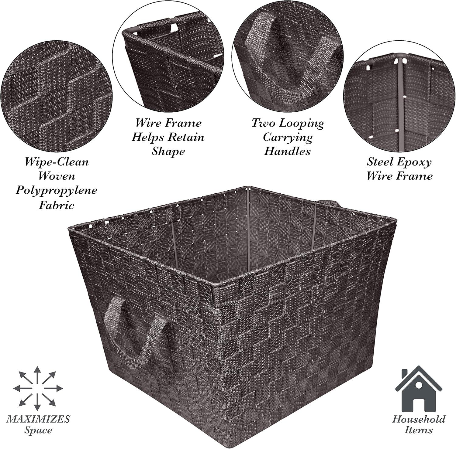 Simplify Large Woven Fabric Storage Basket in Black
