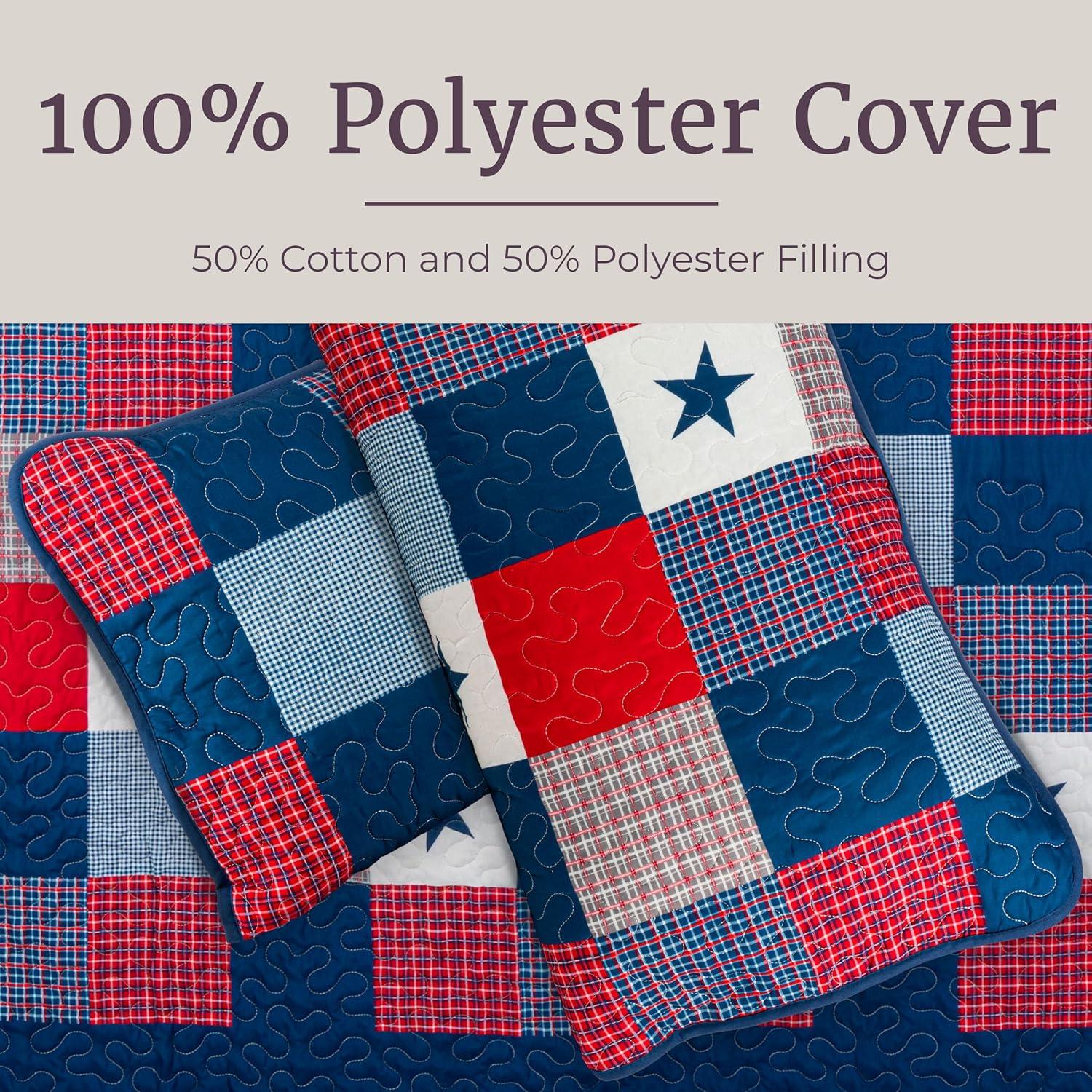 Lavish Home Caroline Quilt Set - Microfiber Americana Stars and Plaid Patchwork Bedding with 2 Pillow Shams
