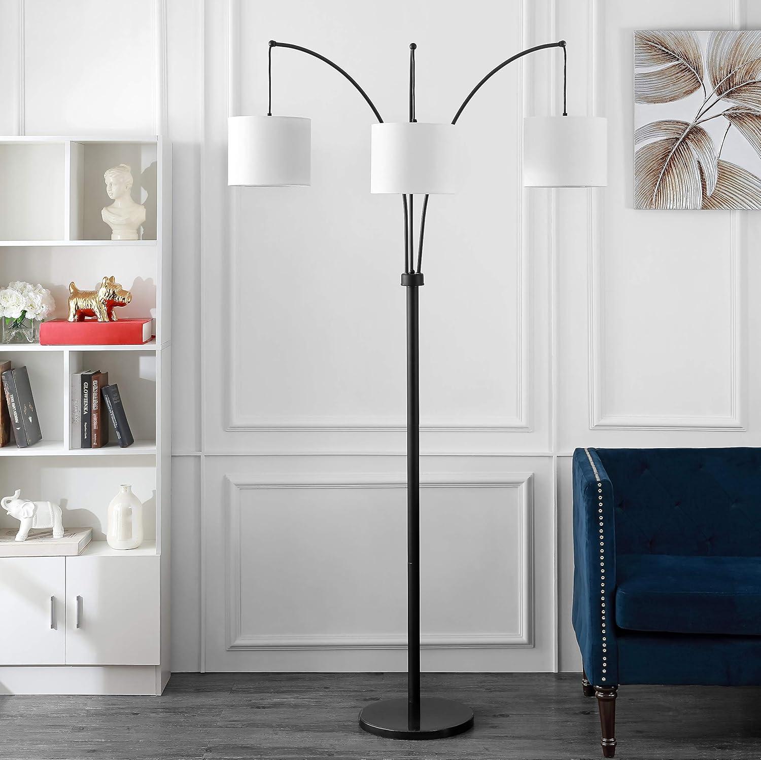 Prina 80.5" Adjustable Black Floor Lamp with White Shades