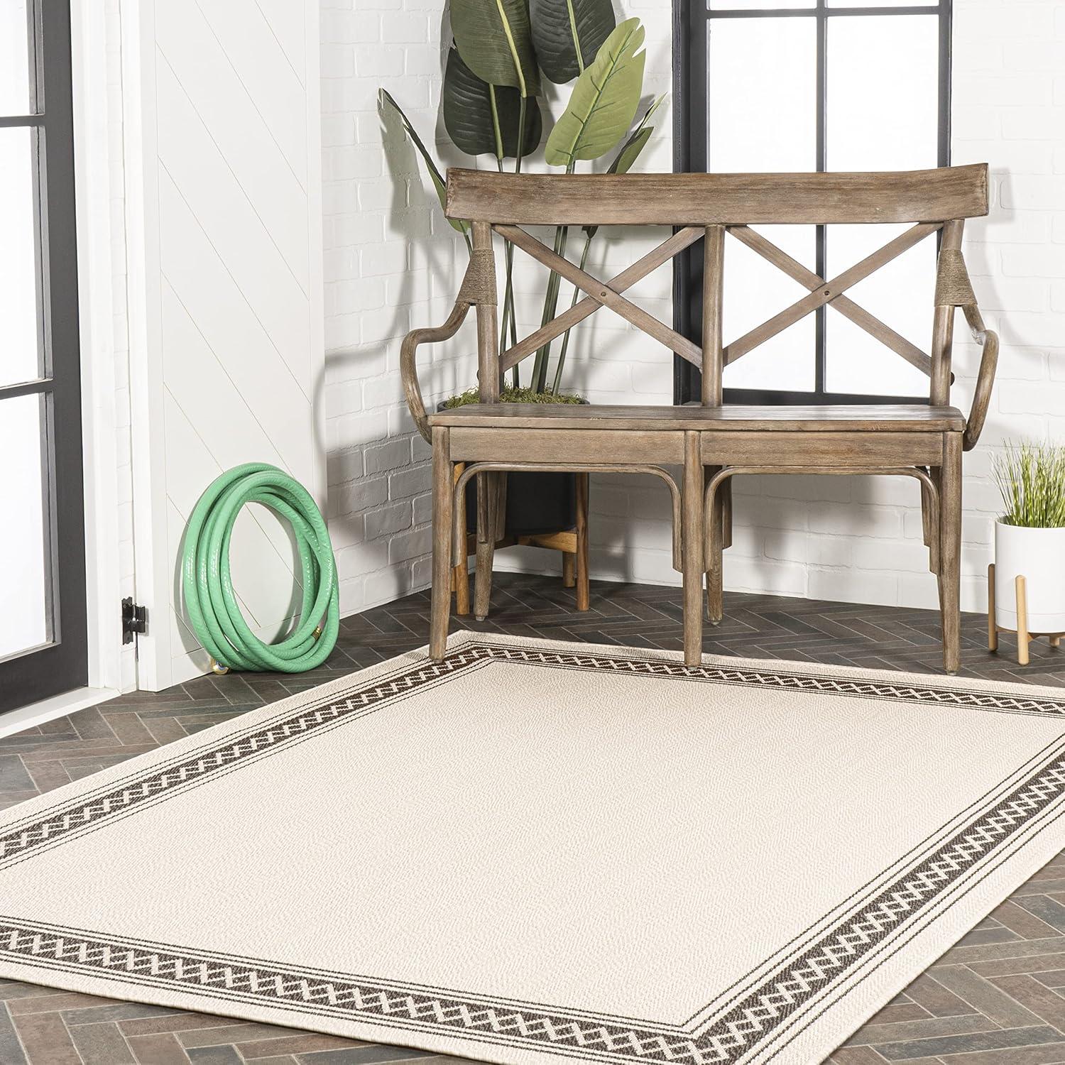3' x 5' Lucia Classic Diamond Border Indoor/Outdoor Area Rug, Cream/Black - JONATHAN Y