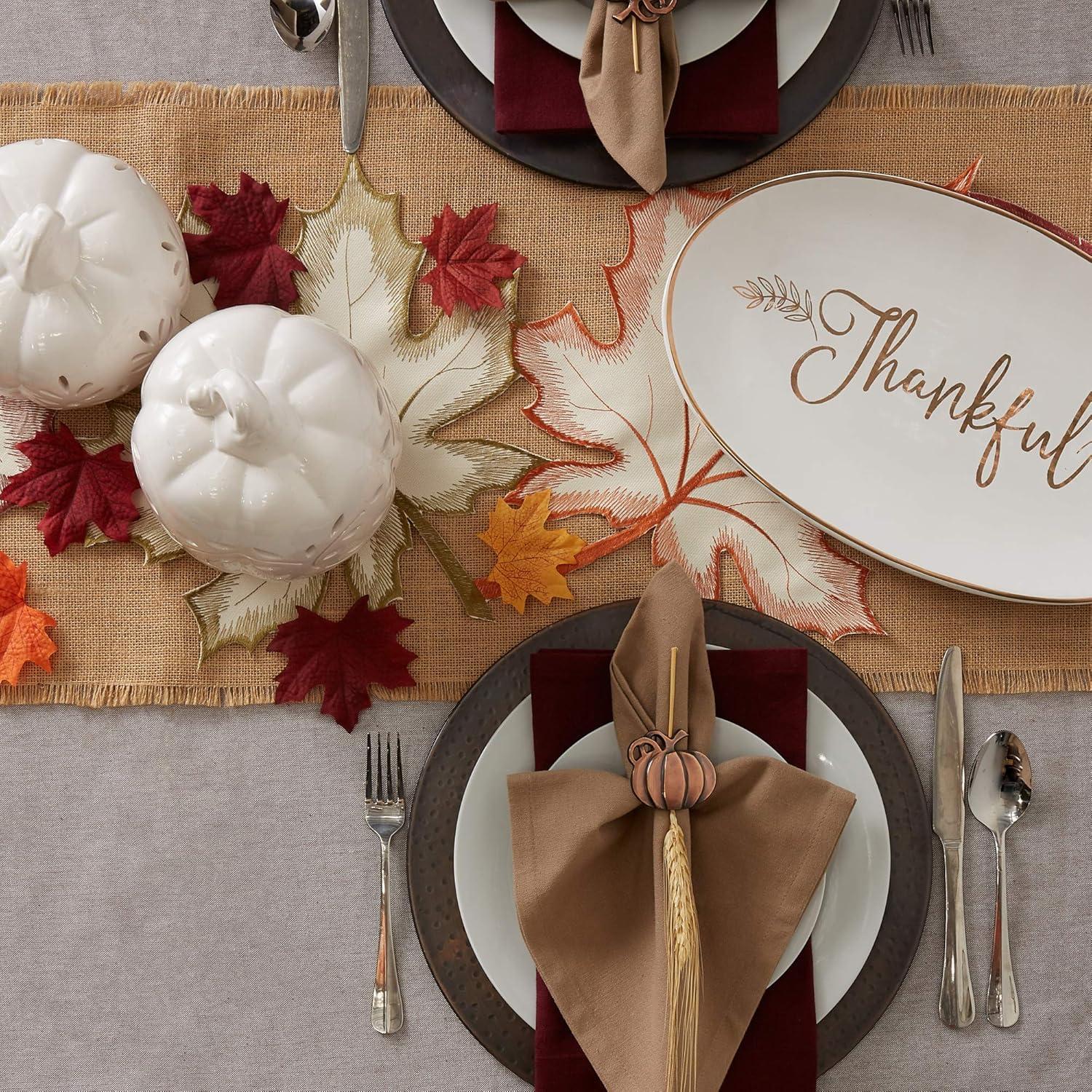 Embroidered Maple Leaves Table Runner