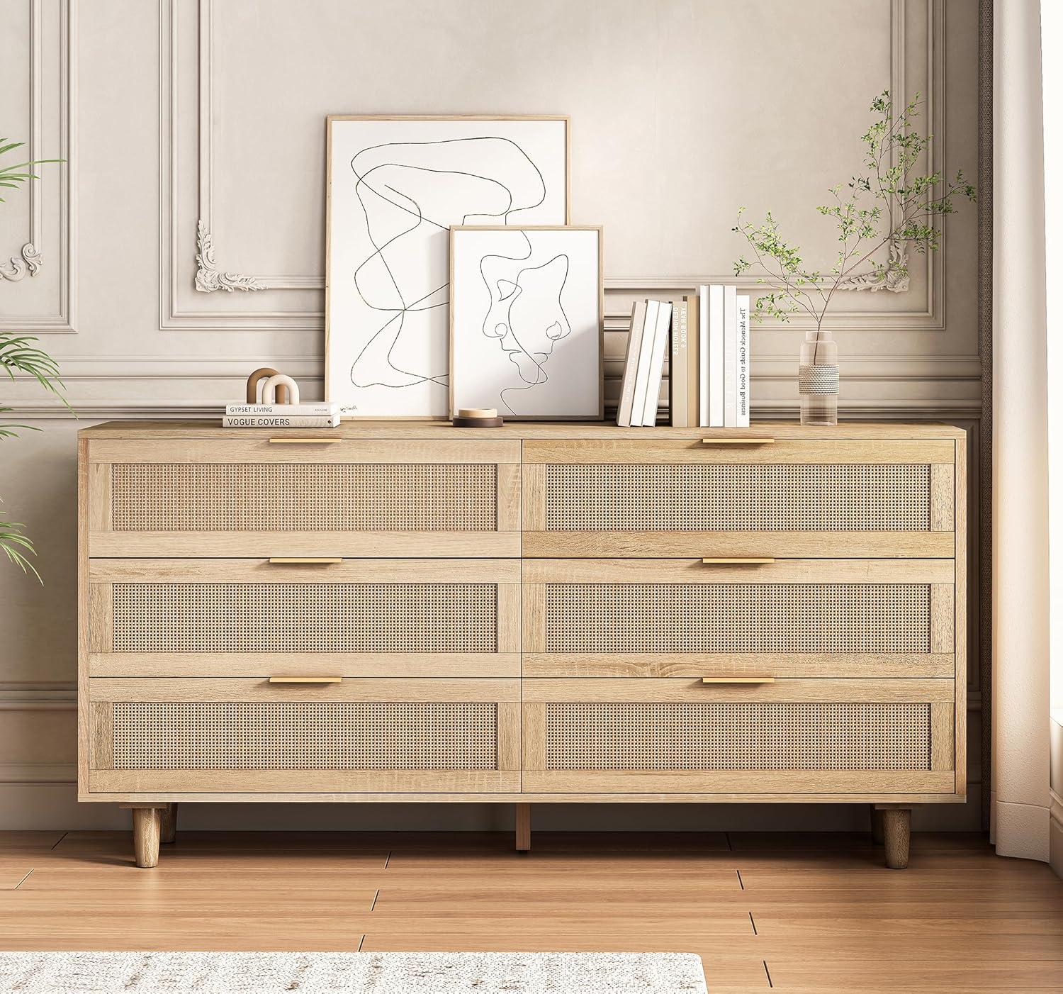 Rattan Dresser Modern Chest With 6 Drawer Dresser Wood Storage Closet Dressers