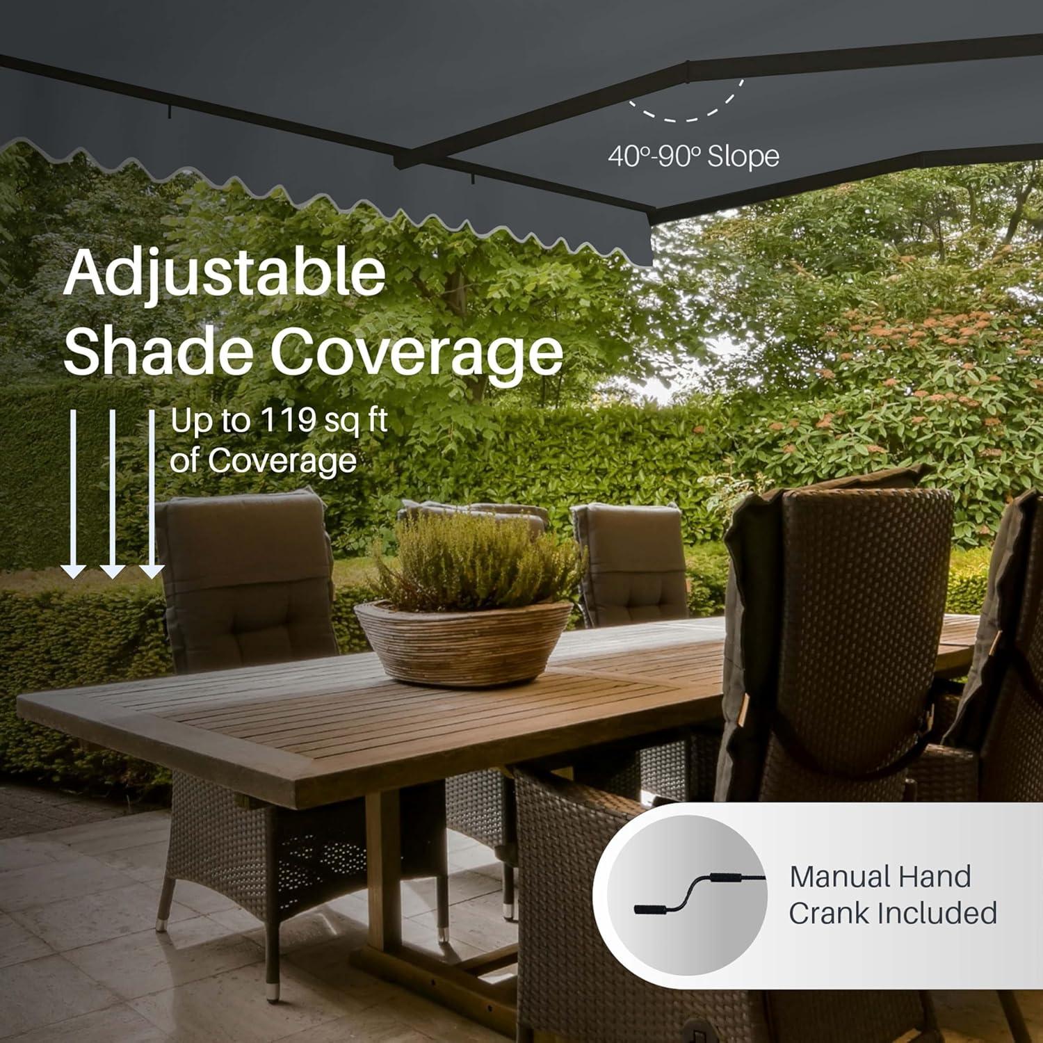 Retractable Home Patio Awning | Deck Canopy |UV Protection Sunshade | Manual Black Frame | Upgraded 2024