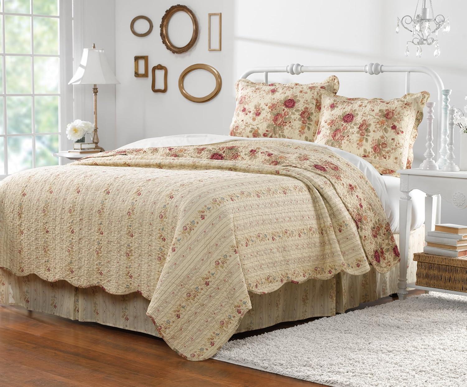 Antique Rose Quilt & Sham Bonus Set 5-Piece, Multicolor by Greenland Home Fashion