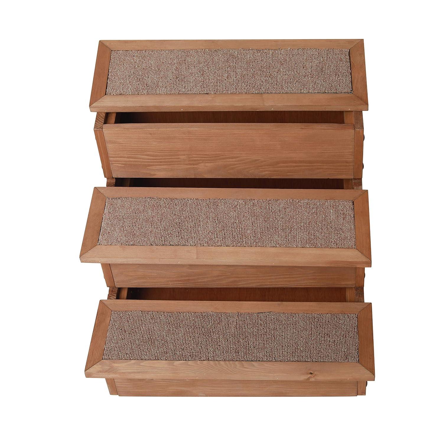 Natural Wood Pet Step with Storage and Carpeted Pads