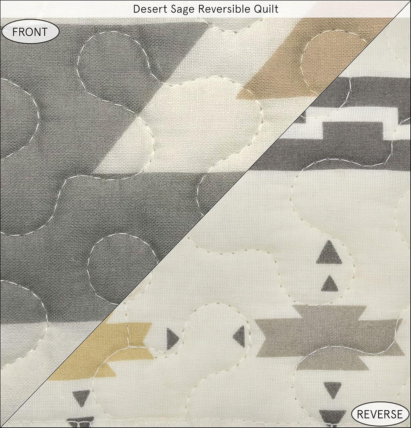 Paseo Road by HiEnd Accents Desert Sage Gray/Tan/White Aztec Print Cotton Southwestern Style Reversible Quilt Set