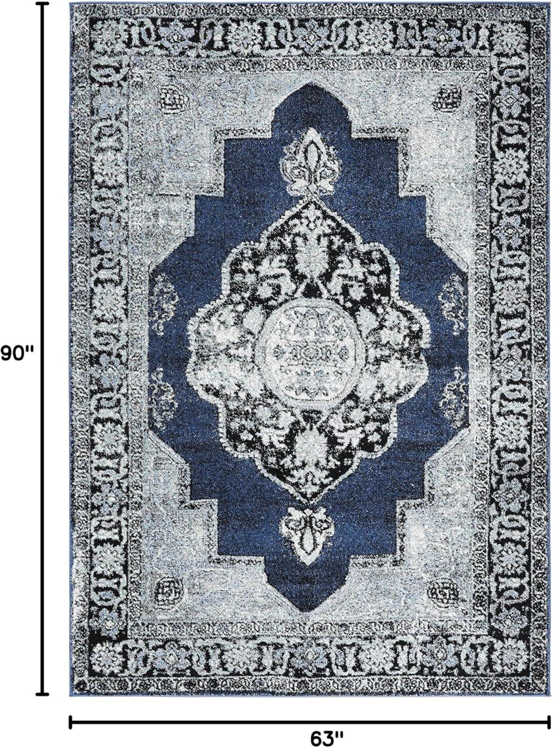 Blue and Grey Rectangular Synthetic Non-slip Area Rug