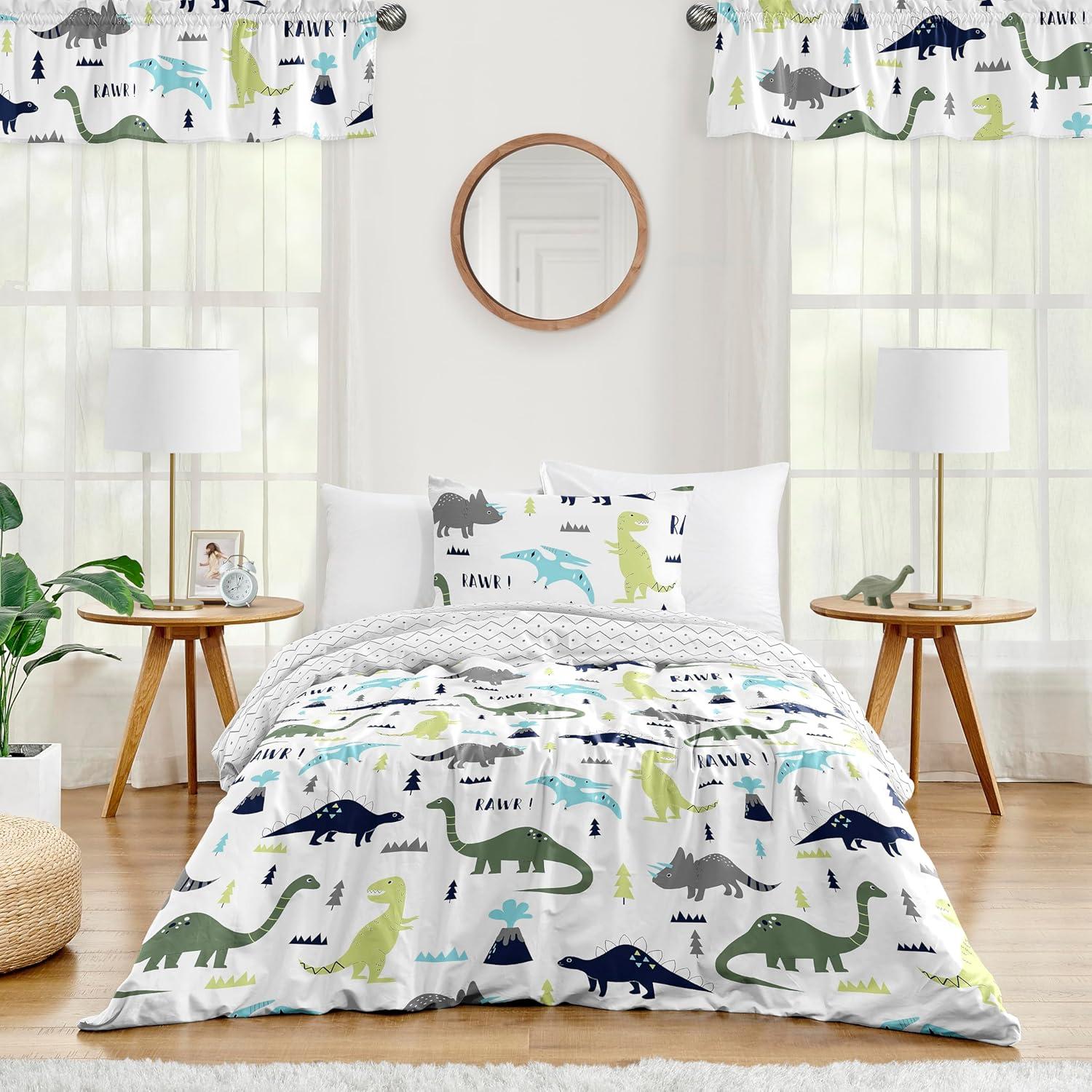 Blue and Green Dinosaur Print Twin Microfiber Bedding Set