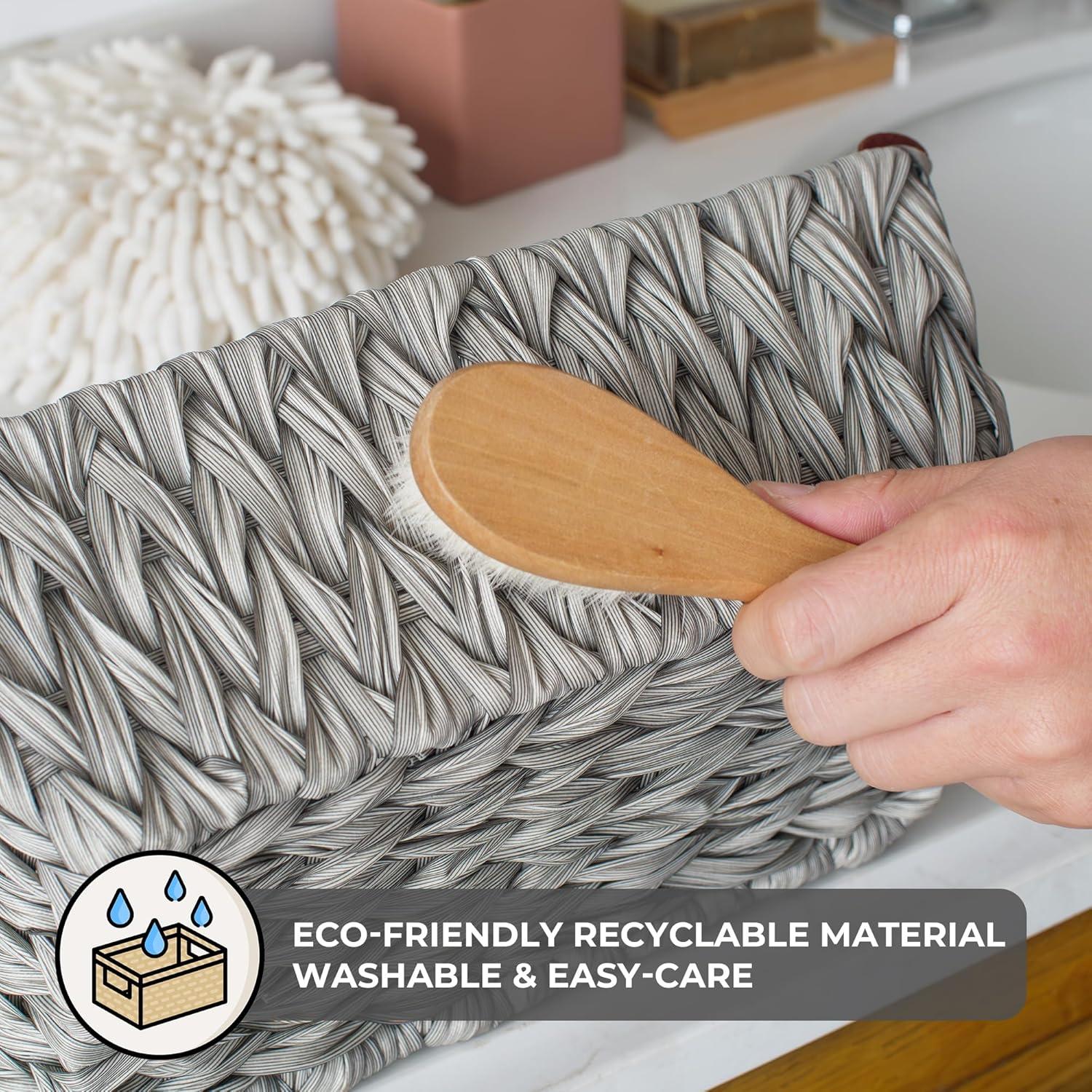 GRANNY SAYS Wicker Storage Baskets for Shelves, Trapezoid Woven Basket, Waterproof Storage Wicker Baskets for Organizing, Gray, 2-Pack