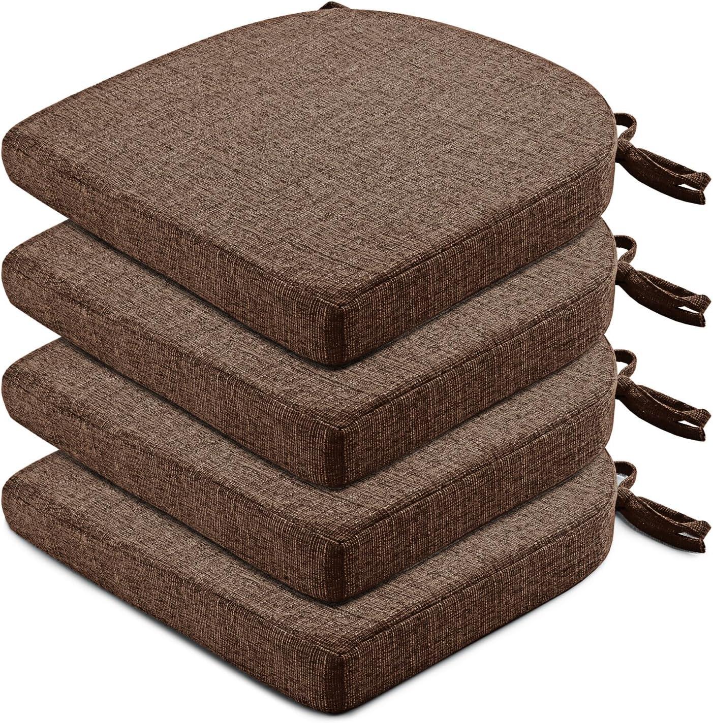 Chair Cushions for Dining Chairs 4 Pack - Kitchen Chair Cushions with Ties and Non-Slip Backing - Dining Chair Pads 16"X16"X2", Brown