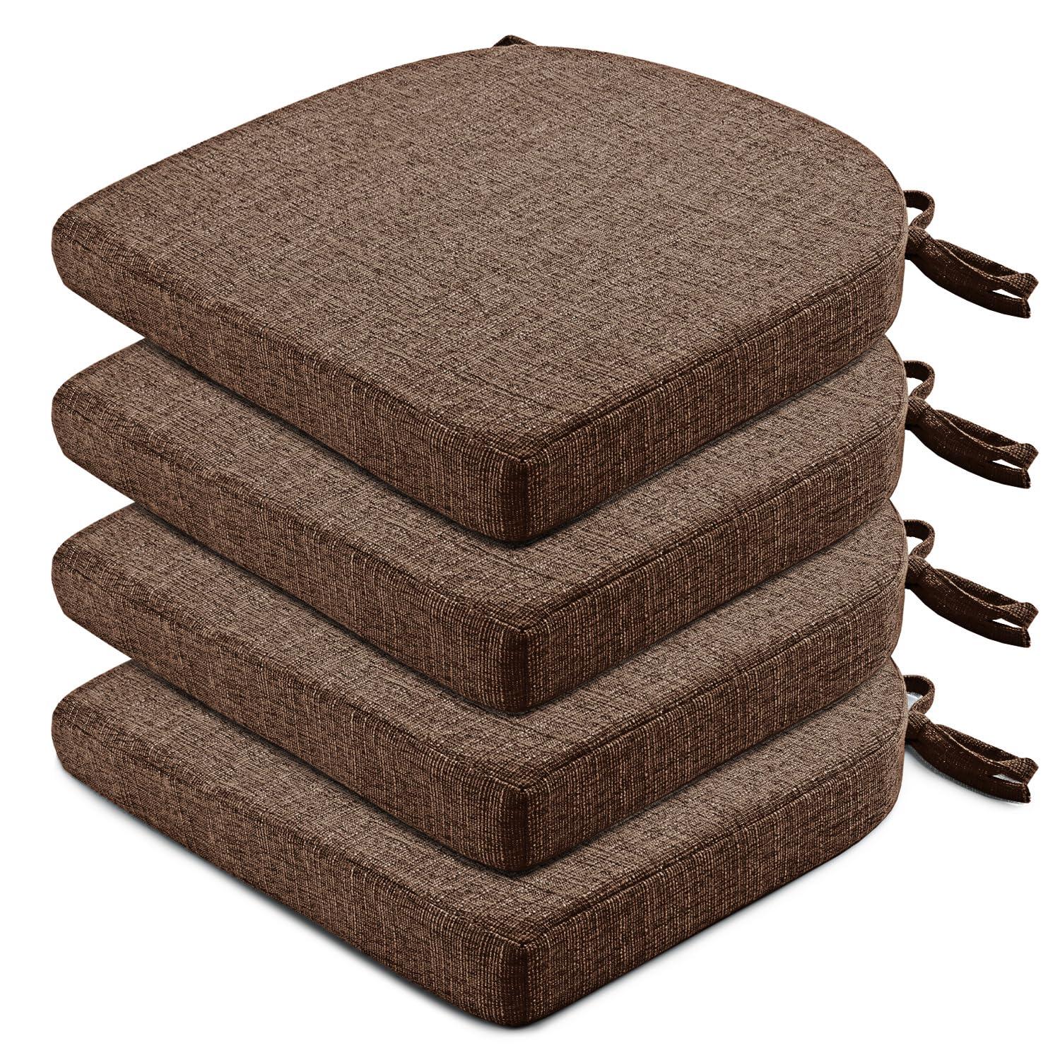 Chair Cushions for Dining Chairs 4 Pack - Kitchen Chair Cushions with Ties and Non-Slip Backing - Dining Chair Pads 16"X16"X2", Brown