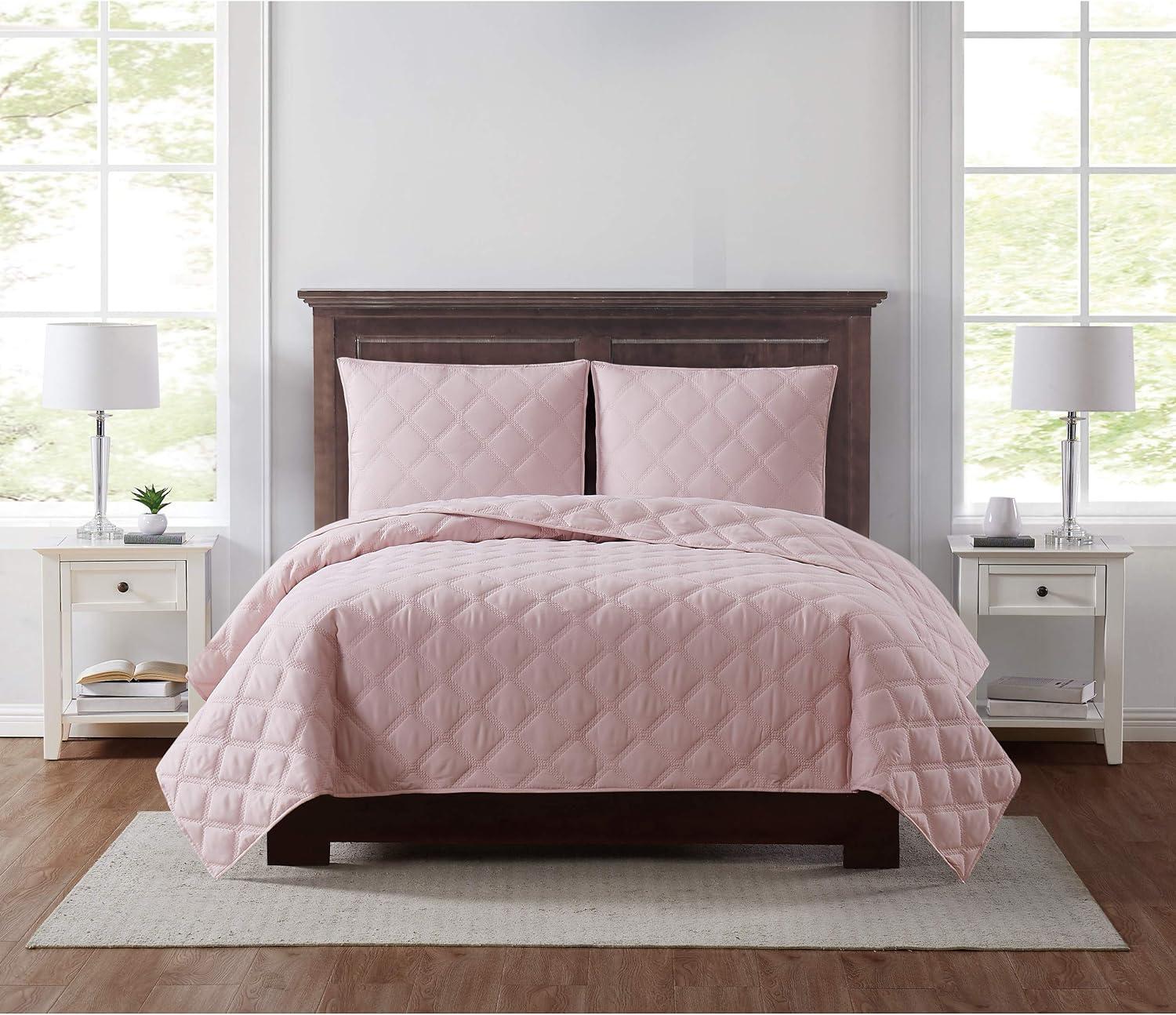 Blush Microfiber Overfilled Lattice Quilt Full Set