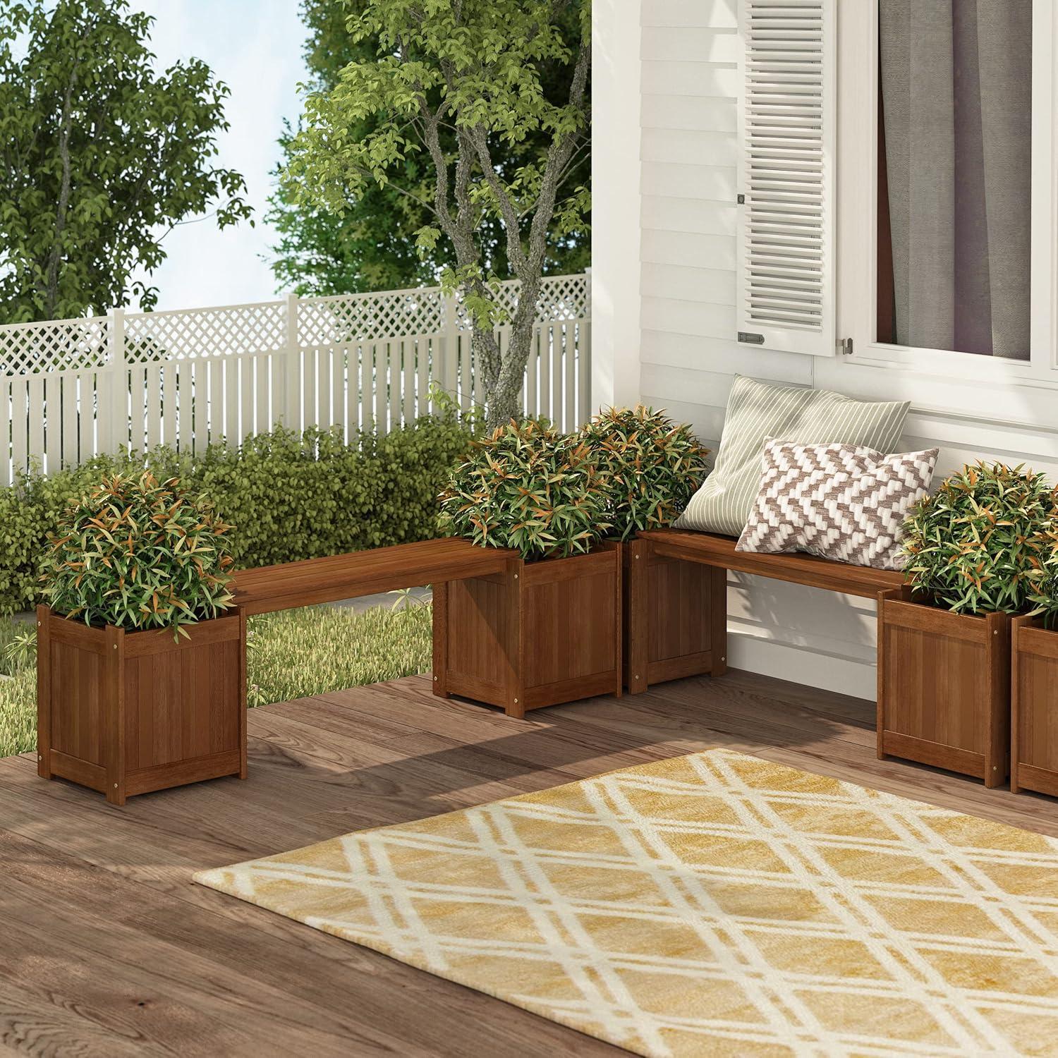 Furinno 11" x 72" x 18" Brown Wood Planter Box