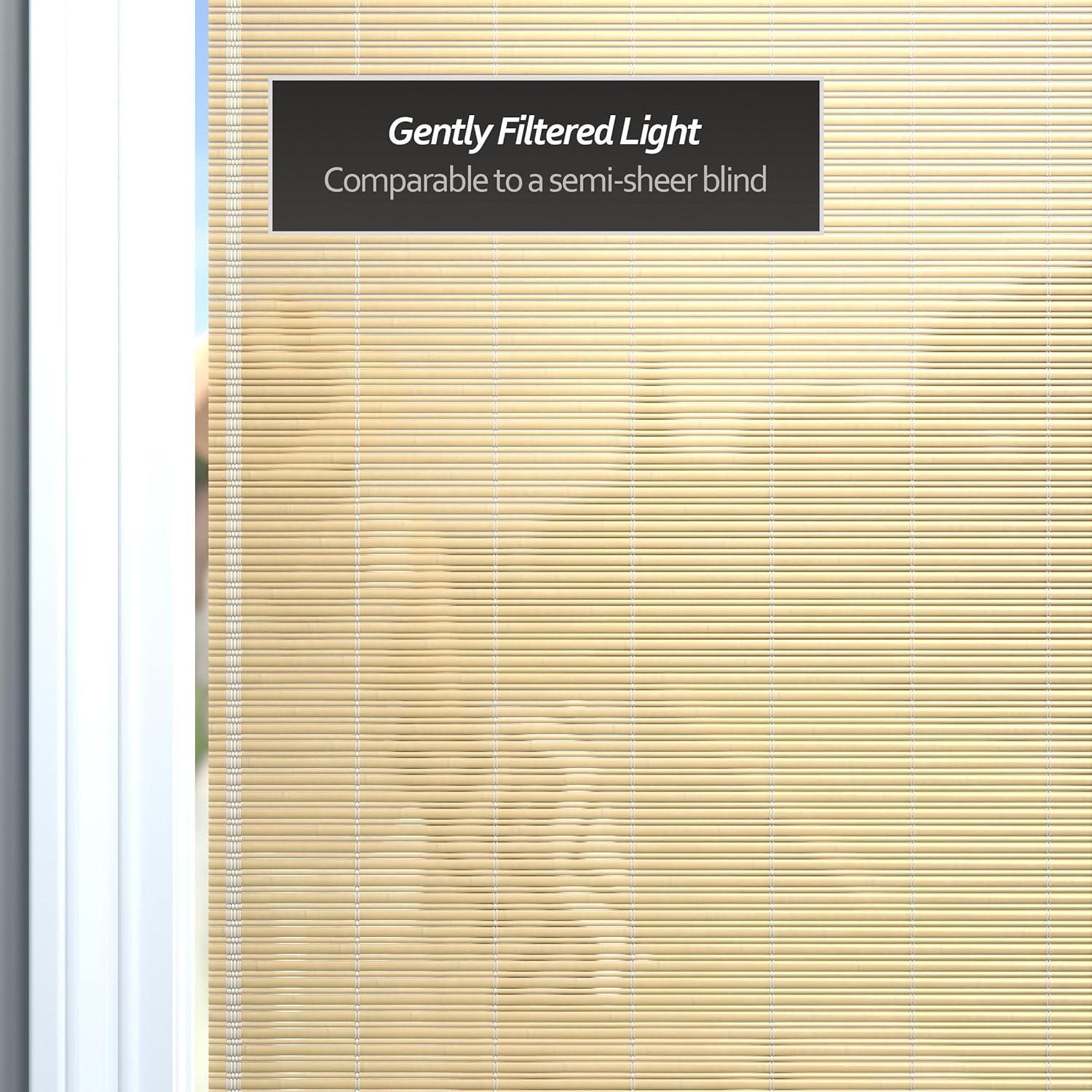 Oriental Furniture Cordless Light Filtering Bamboo Roman Window Shades, Beige, 2" x 24"