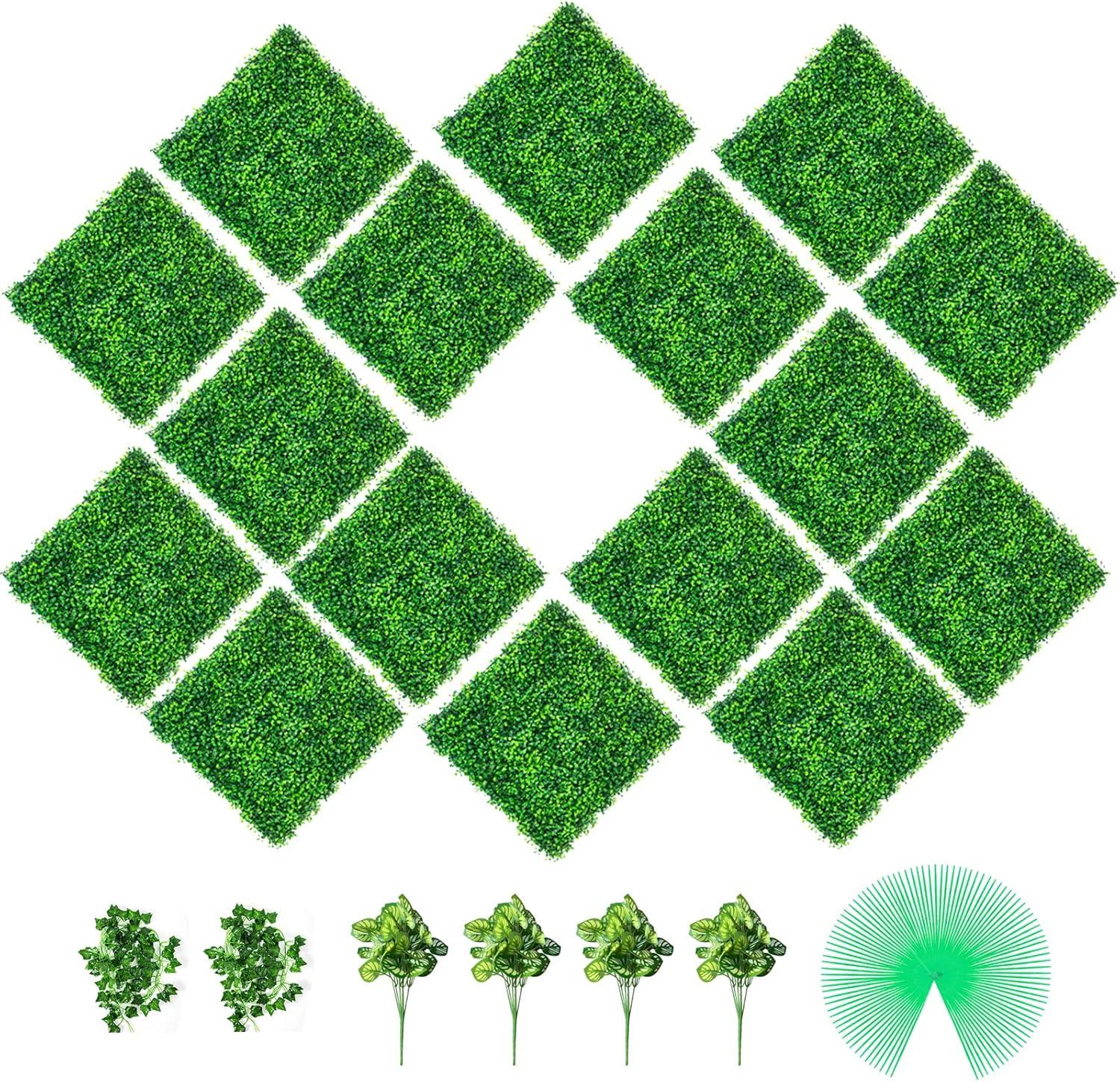 Green Artificial Boxwood Panels with Lights for Outdoor Decor