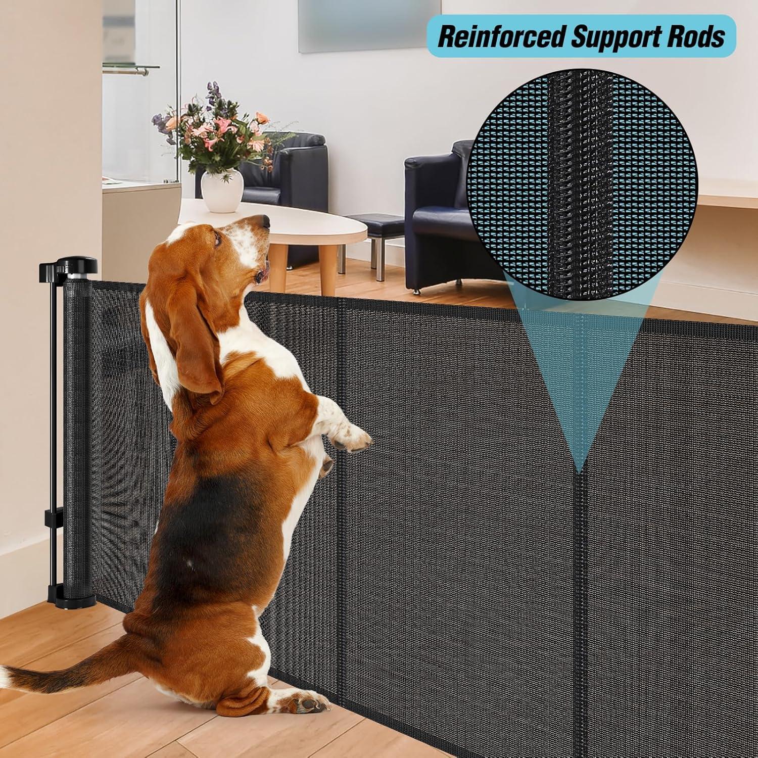 24 Inches Tall Retractable Baby Gates for Doorways, Short Dog Gates to Step Over, Extends up to 55" Wide, Reinforced Mesh Baby Gate for Kids or Pets, Gates Puppy Gates for The House (Black)