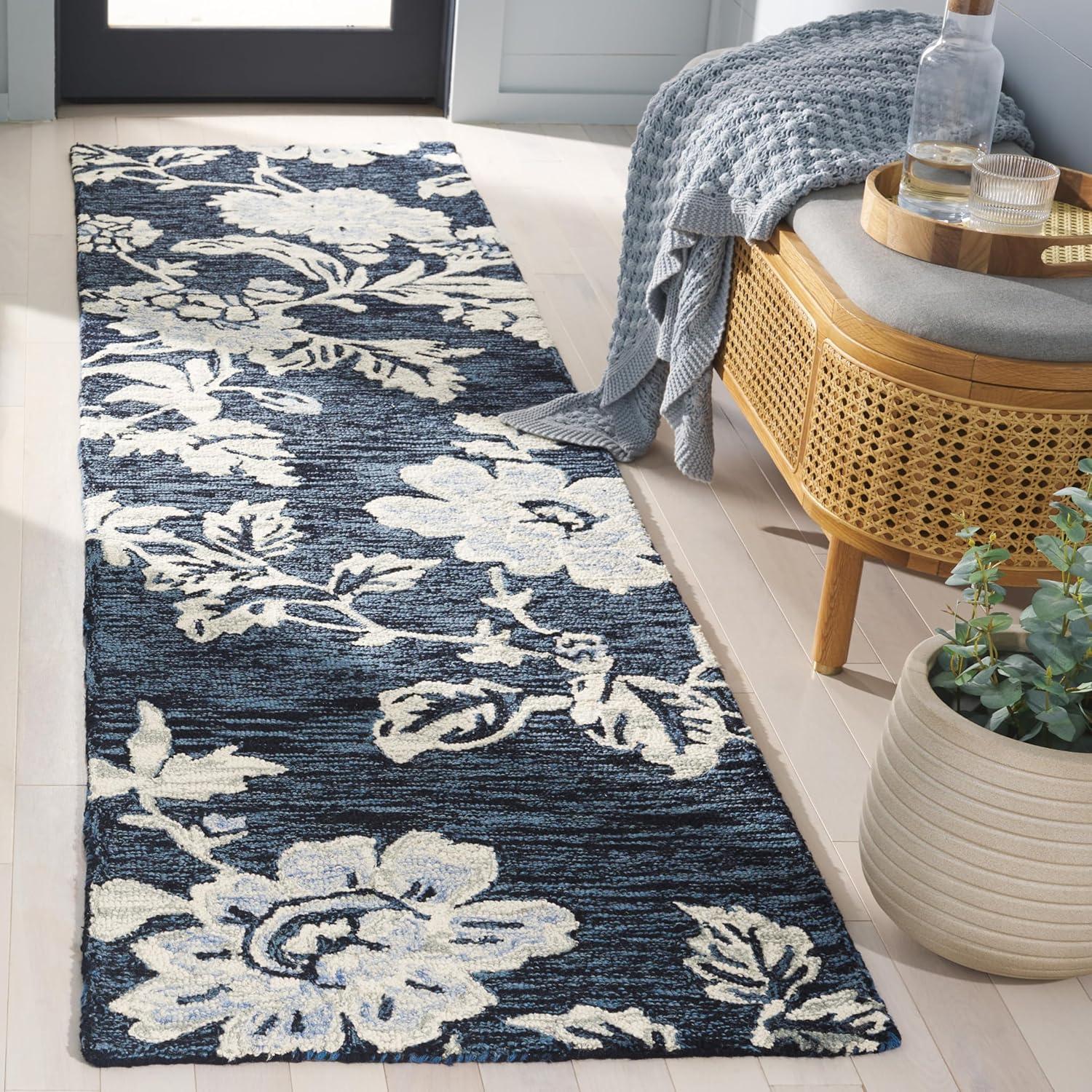 Jardin JAR602 Hand Tufted Runner Rug - Navy/Ivory - 2'3"x9' - Safavieh.