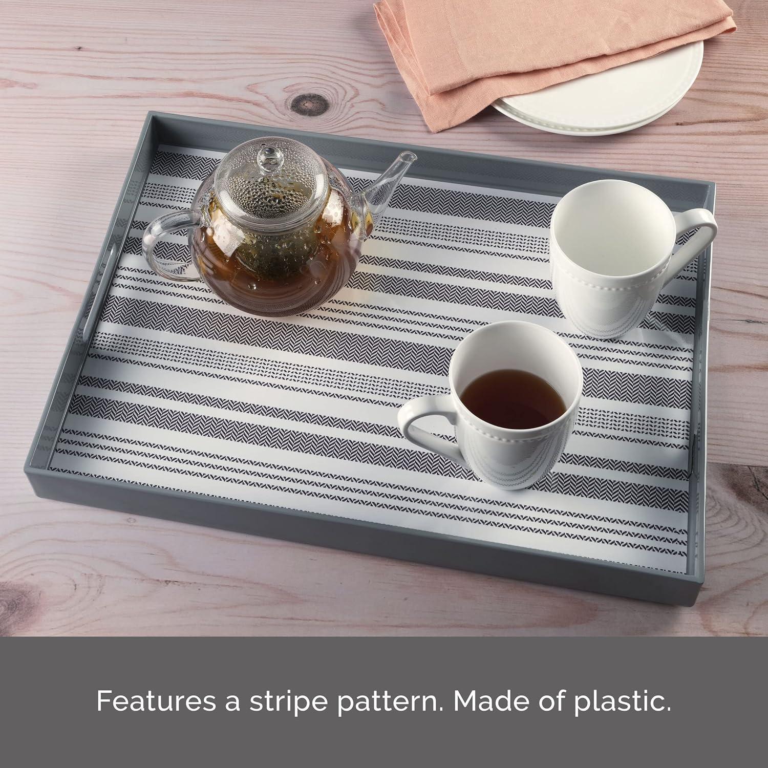 Pfaltzgraff Pfaltzgraff Gray Stripe 19 in. Plastic Serving Tray