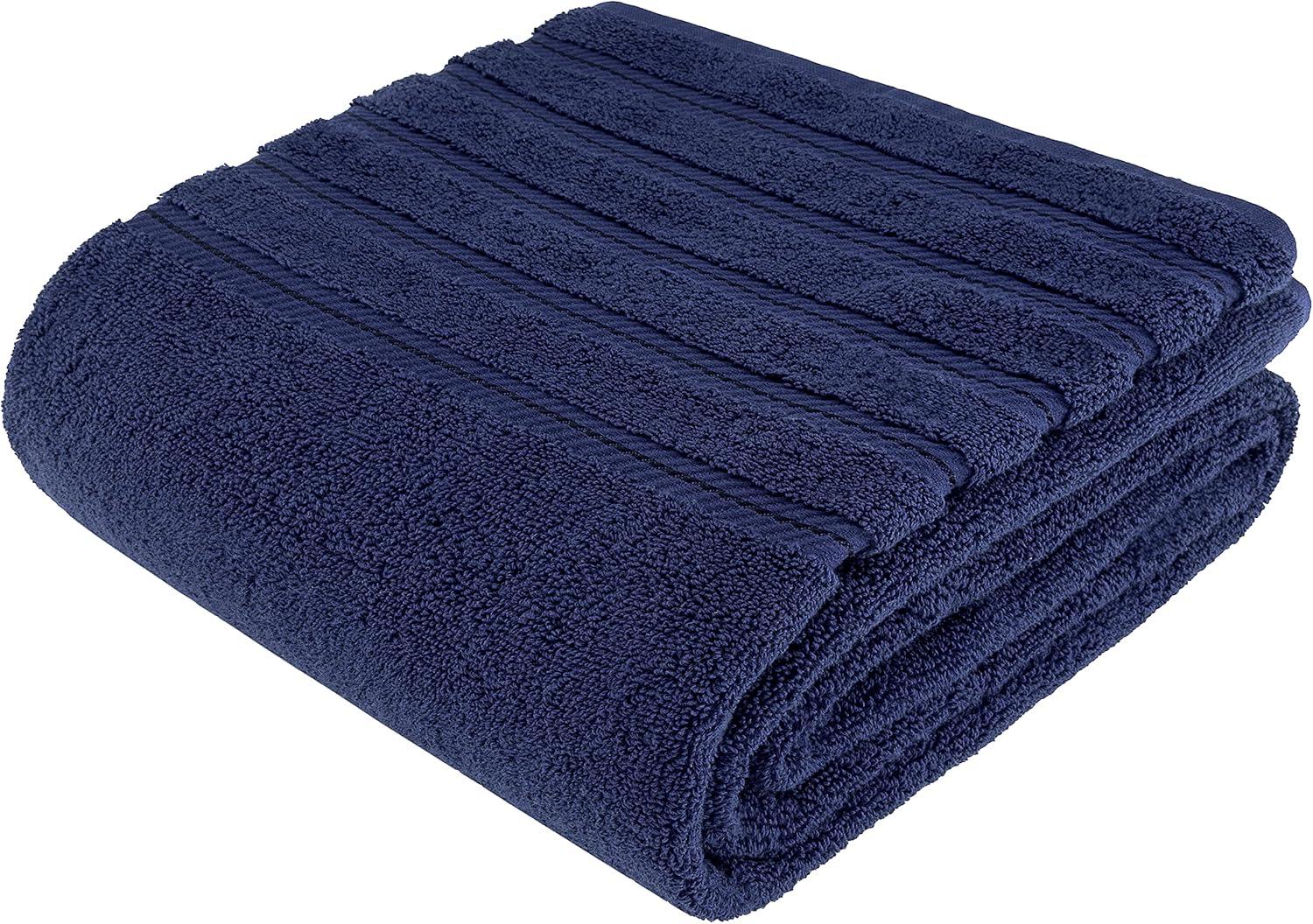 American Soft Linen Luxury 35x70 Jumbo Large Bath Towel, 100% Cotton Turkish Bath Towel Sheet, Navy Blue
