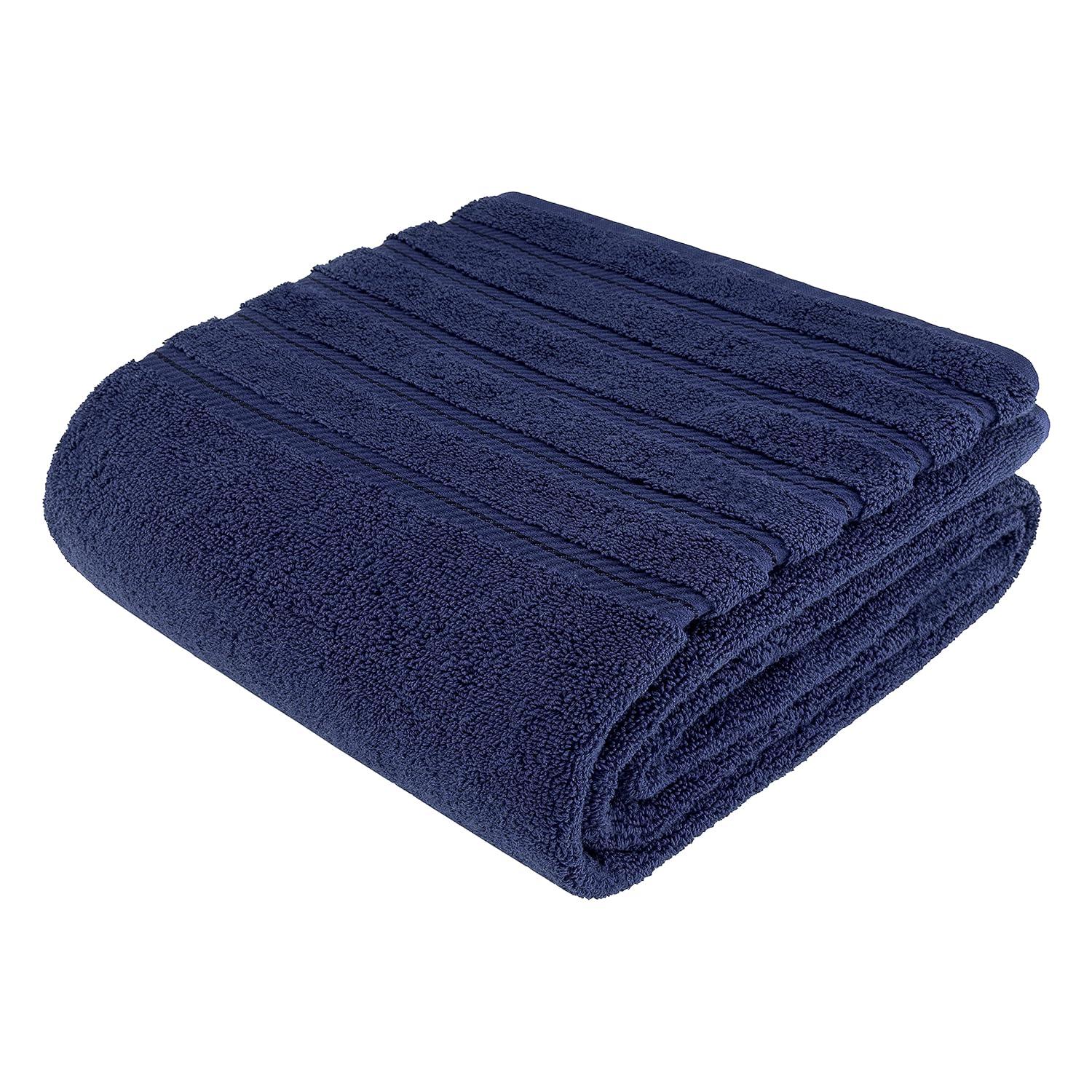 American Soft Linen Luxury 35x70 Jumbo Large Bath Towel, 100% Cotton Turkish Bath Towel Sheet, Navy Blue
