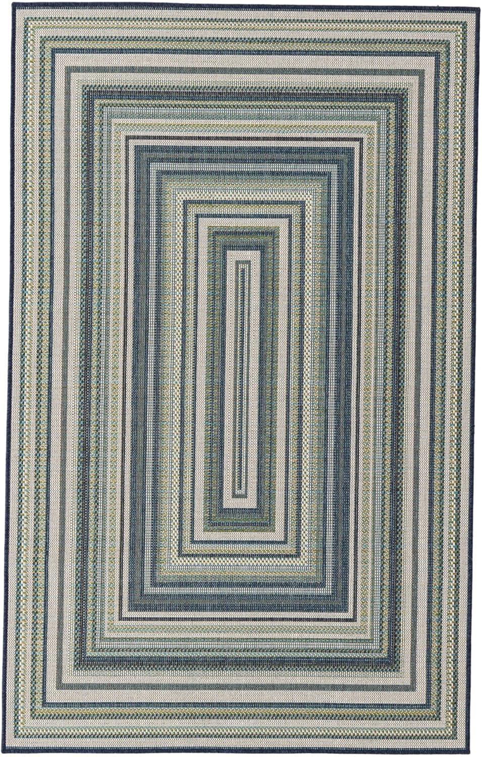 Blue and Ivory Rectangular Synthetic Outdoor Rug, 5' x 8'