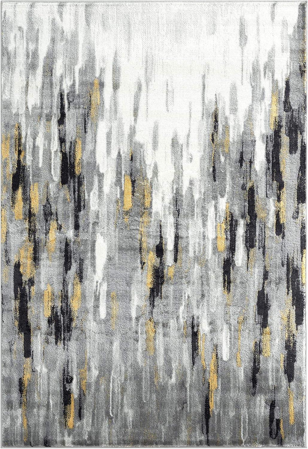 Abani Porto PRT140C Contemporary Grey and Yellow Abstract Area Rug 4' x 6'