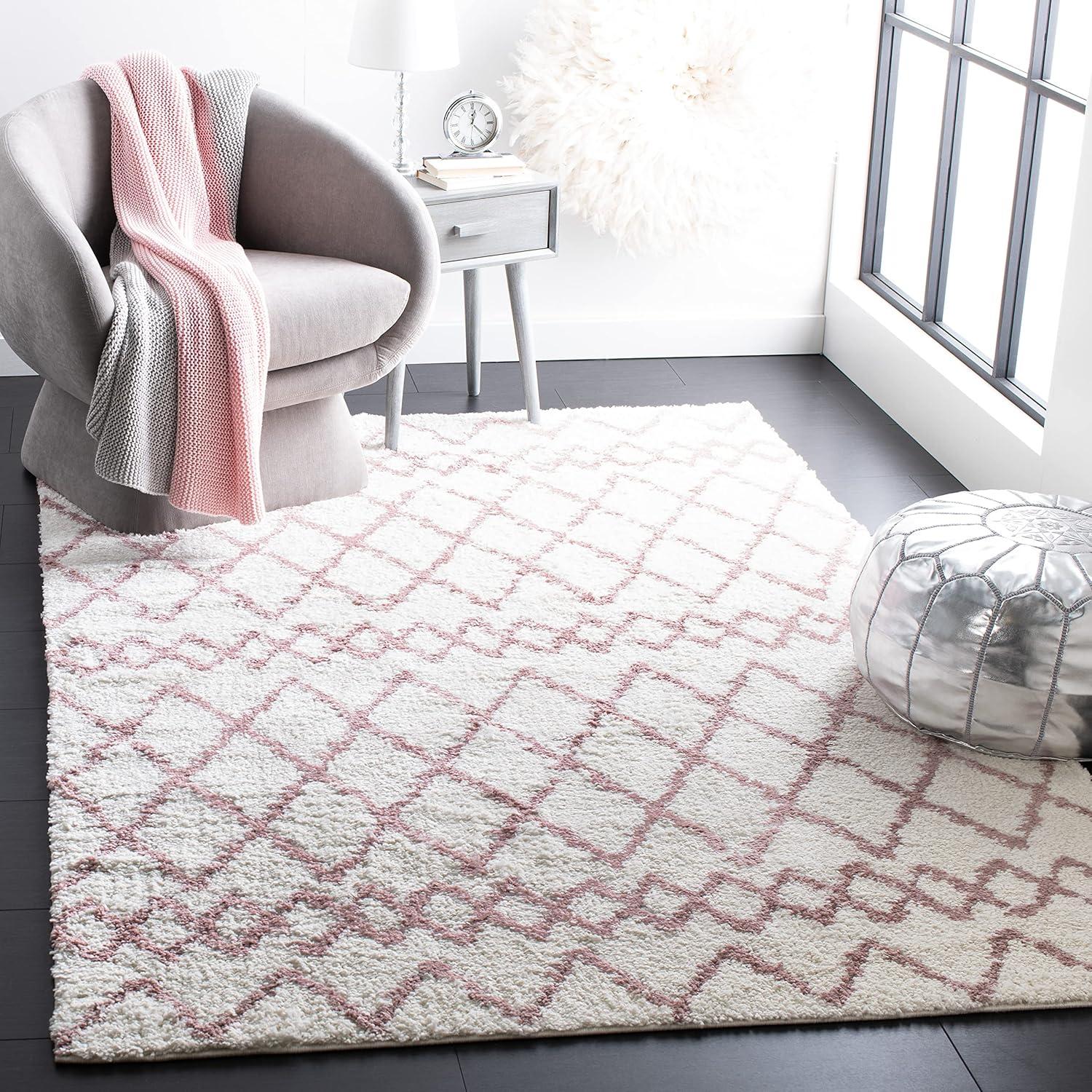 Berber Shag BER165 Power Loomed Indoor Area Rug - Ivory/Light Rose - 4'x6' - Safavieh
