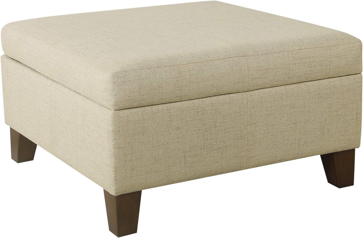 Luxury Large Square Storage Ottoman Tan - HomePop: Linen-Like Upholstery, Wood Legs, Hinged Lid