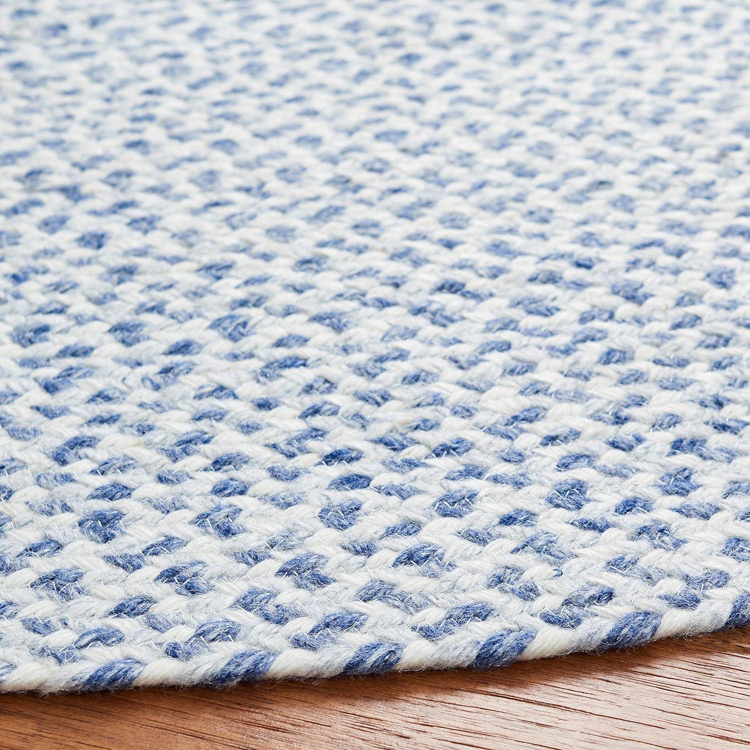 Ivory and Blue 5' Round Braided Synthetic Area Rug