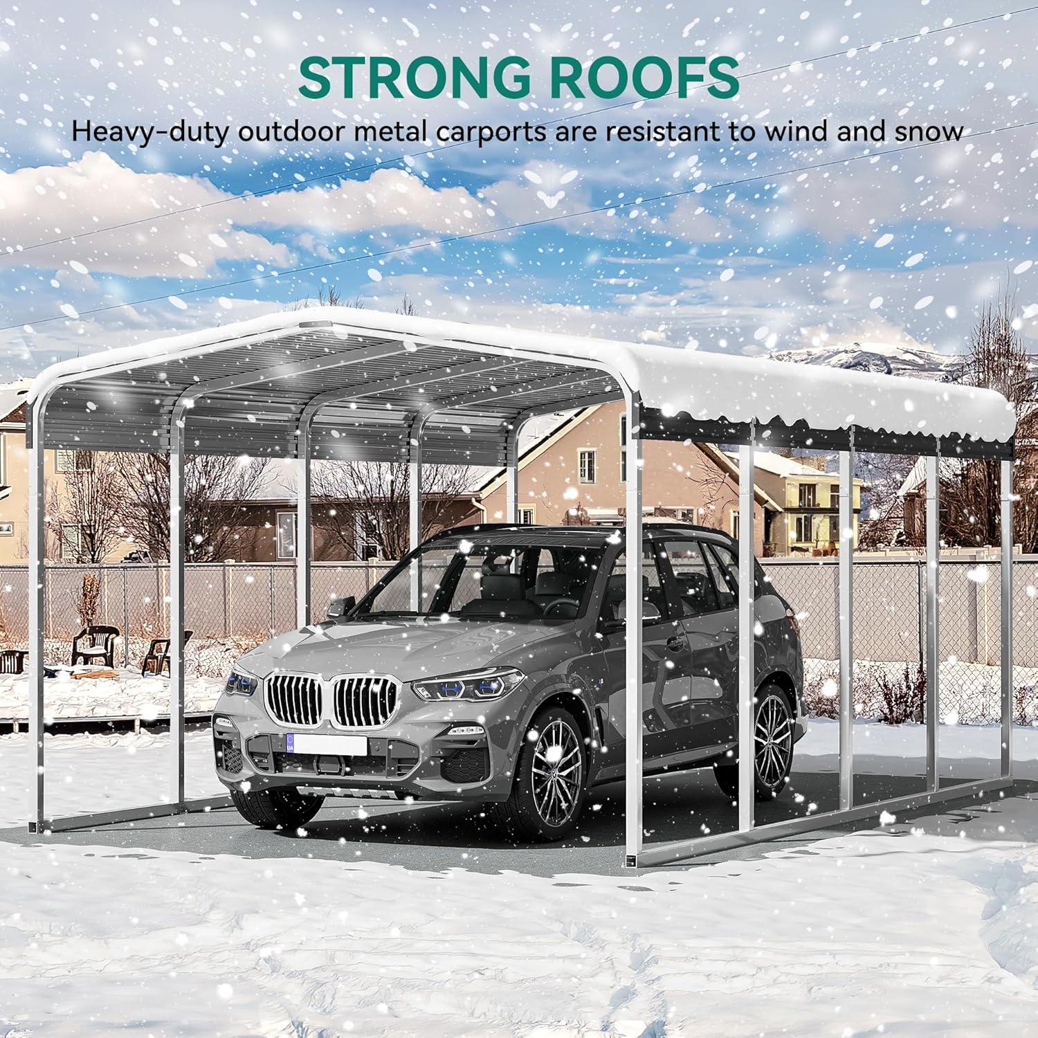 Tolead 12' x 20' Outdoor Metal Carport, Heavy Duty Galvanized Steel Car Canopy for Truck, SUV, Boat, Grey