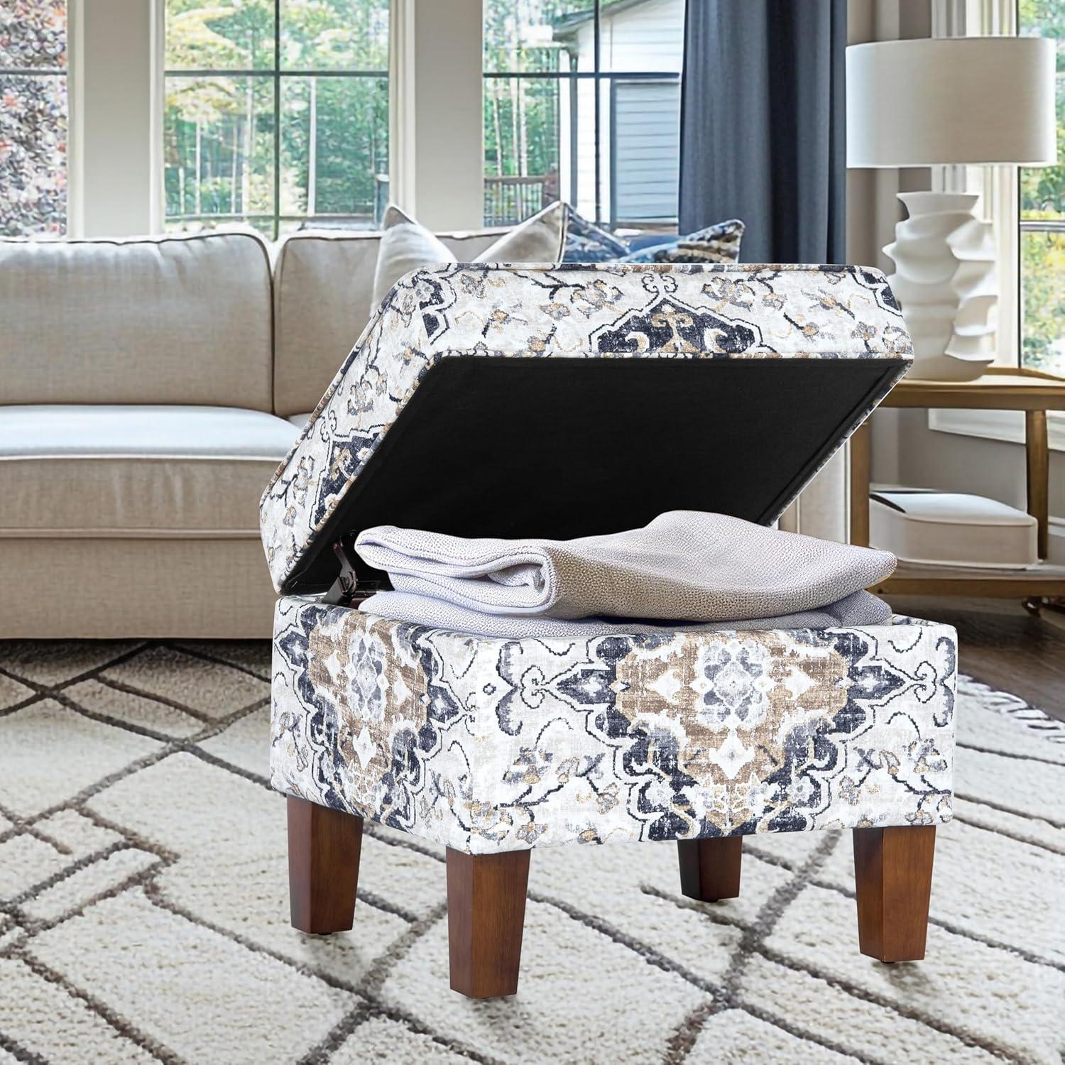 Medium Storage Ottoman Black - HomePop: Hinged Lid, Cotton Upholstery, Hardwood Frame