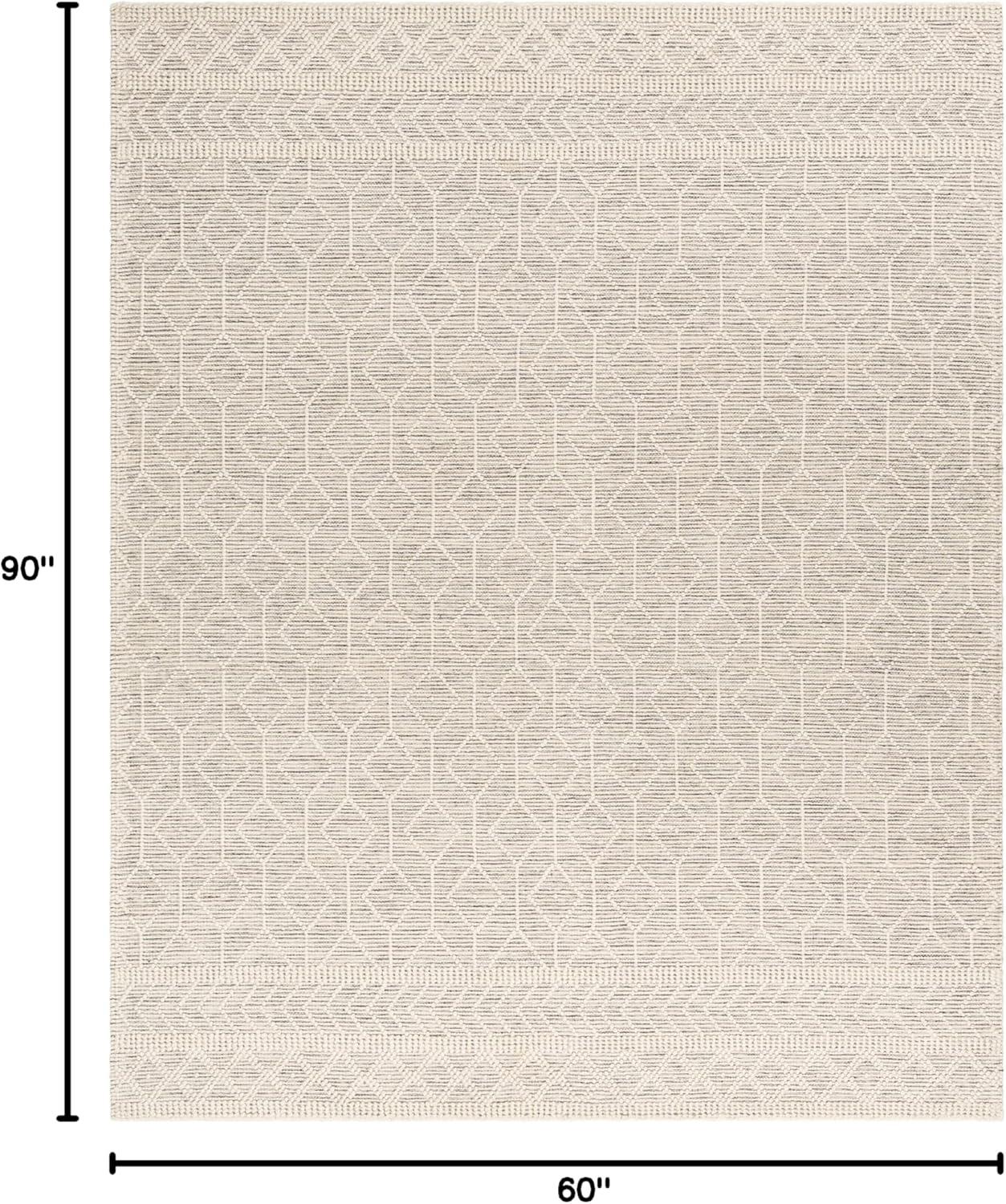 Hauteloom Carolina Boho Hand Woven Wool High Low Textured Area Rug - Farmhouse Moroccan Trellis Carpet for Living Room - Handmade Zig Zag Bubble Weave - Black, White, Cream - 5' x 7'6" (5x7)