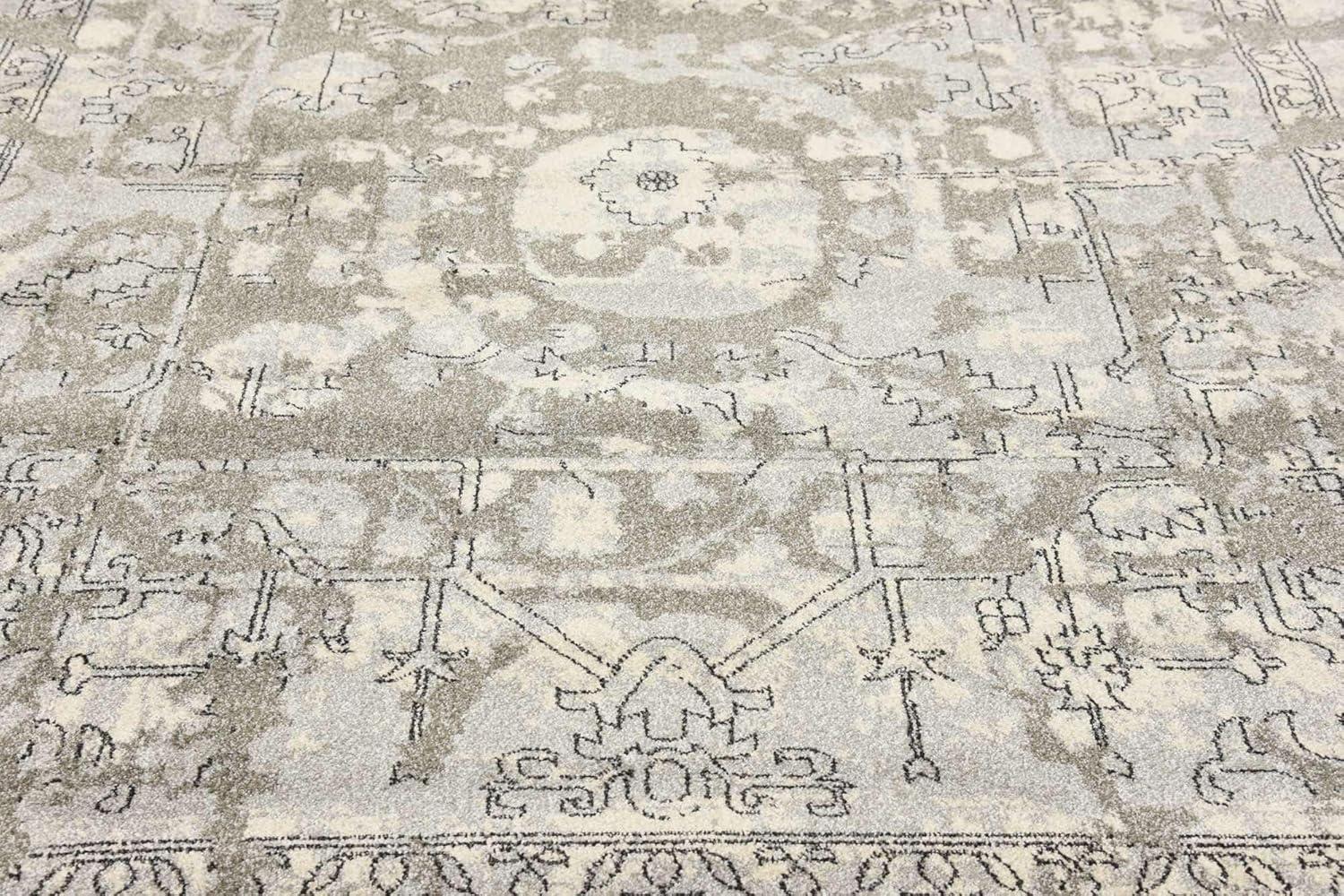 Unique Loom Vintage La Jolla 8 x 8 (ft) Loomed Polypropylene Gray/Silver Square Indoor Border Vintage Area rug