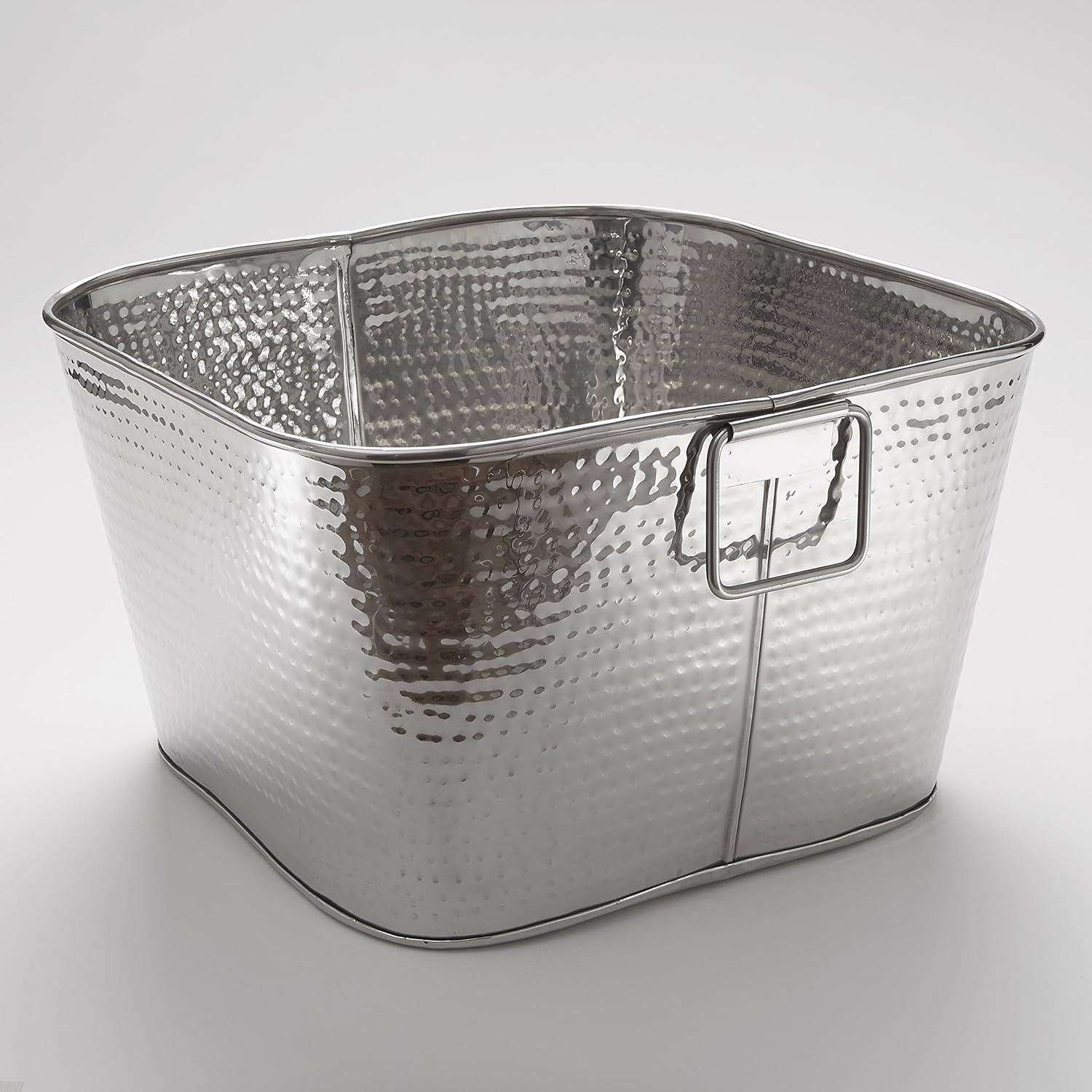 Hammered Stainless Steel Square Tub, 16.5"