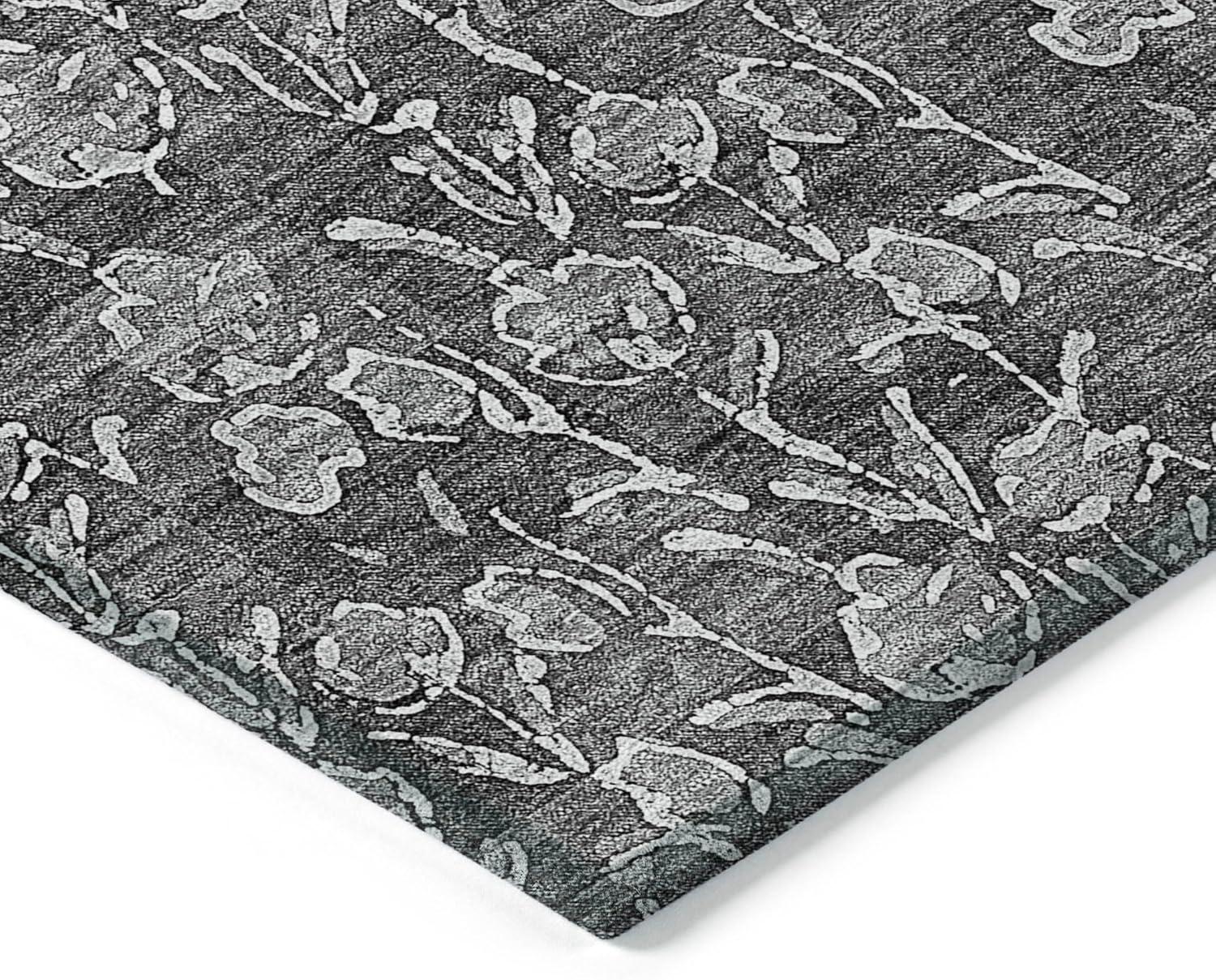 Gray Floral Synthetic Rectangular Indoor/Outdoor Area Rug