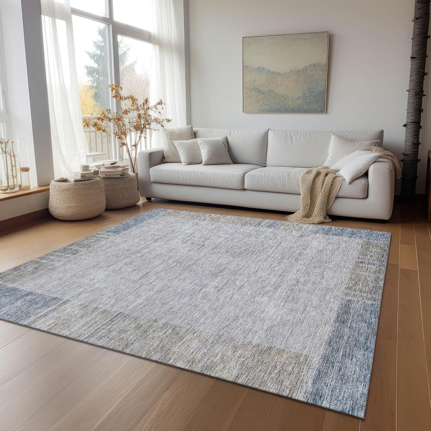 Gray and Blue Synthetic Flat Woven 8' x 10' Area Rug