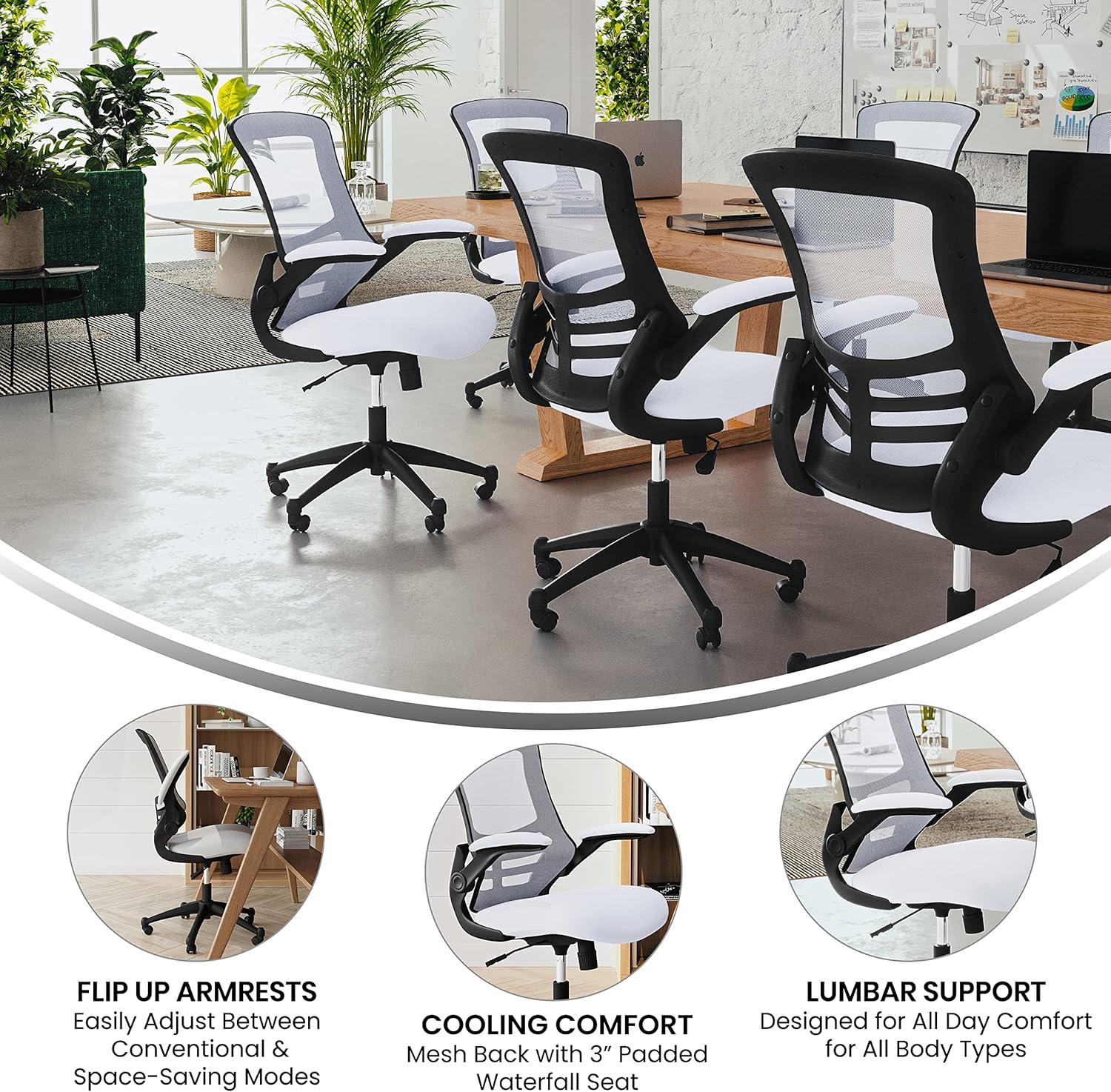 Flash Furniture Kelista Mid-Back White Mesh Swivel Ergonomic Task Office Chair with Flip-Up Arms