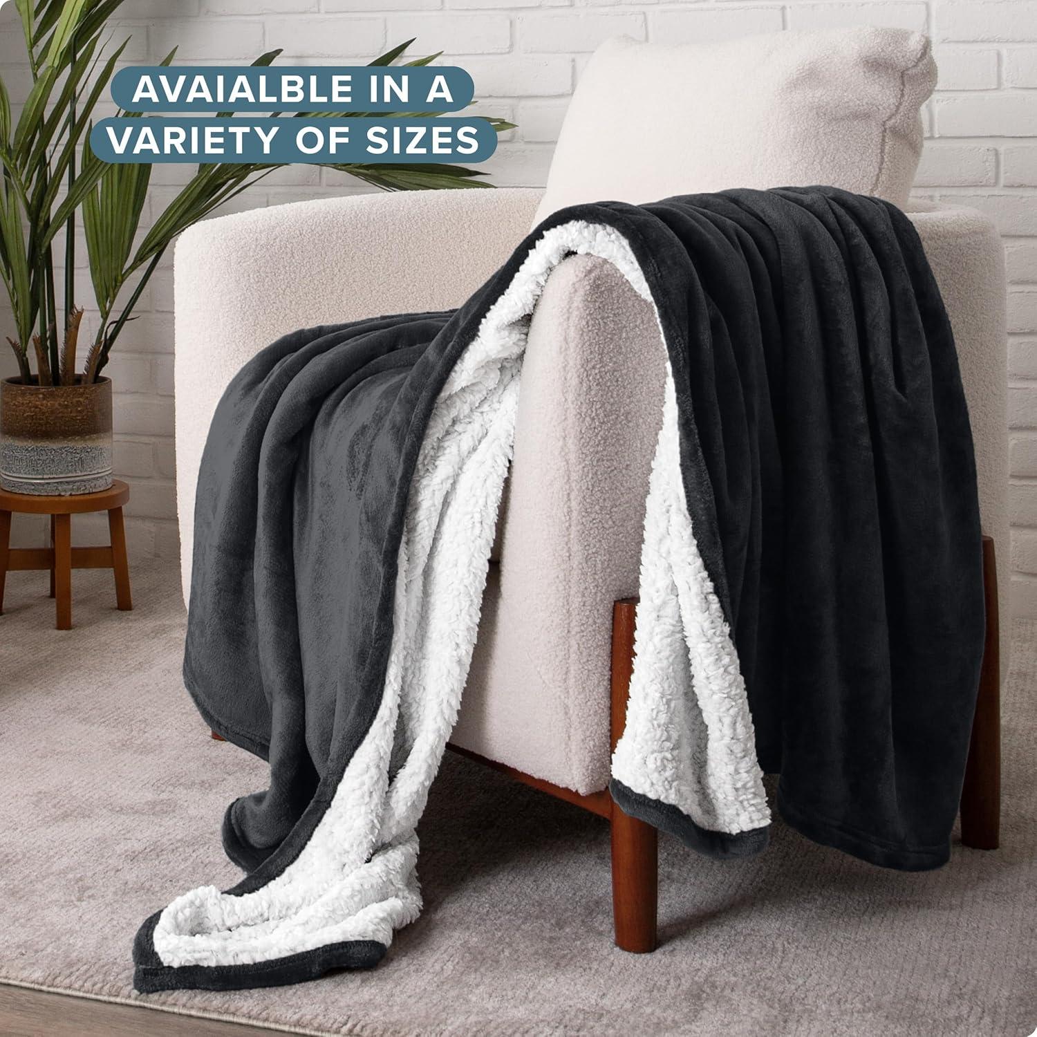 Bare Home Bare Home Printed Sherpa Fleece Blanket - Warm & Lightweight - Soft Plush Blanket - Reversible