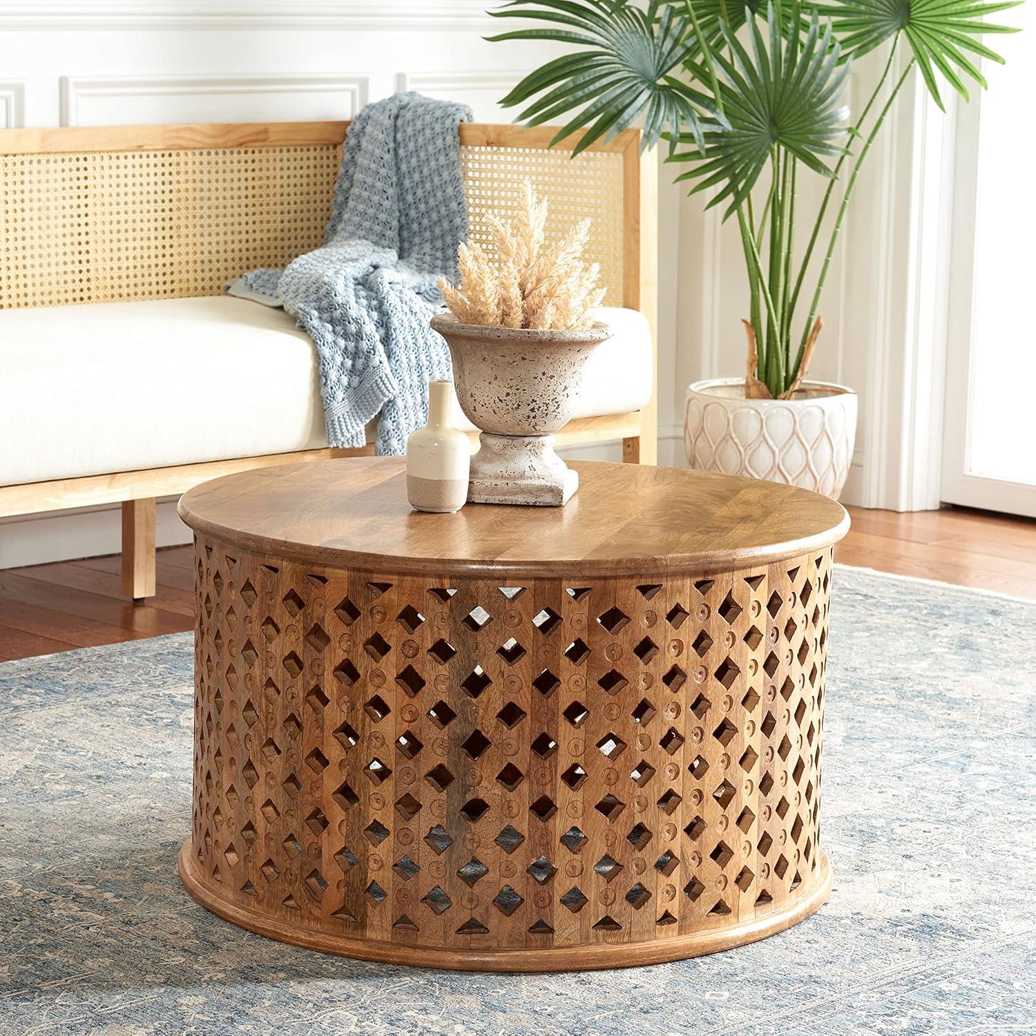 SAFAVIEH Kyrith Rustic Round Coffee Table, Burnt Natural